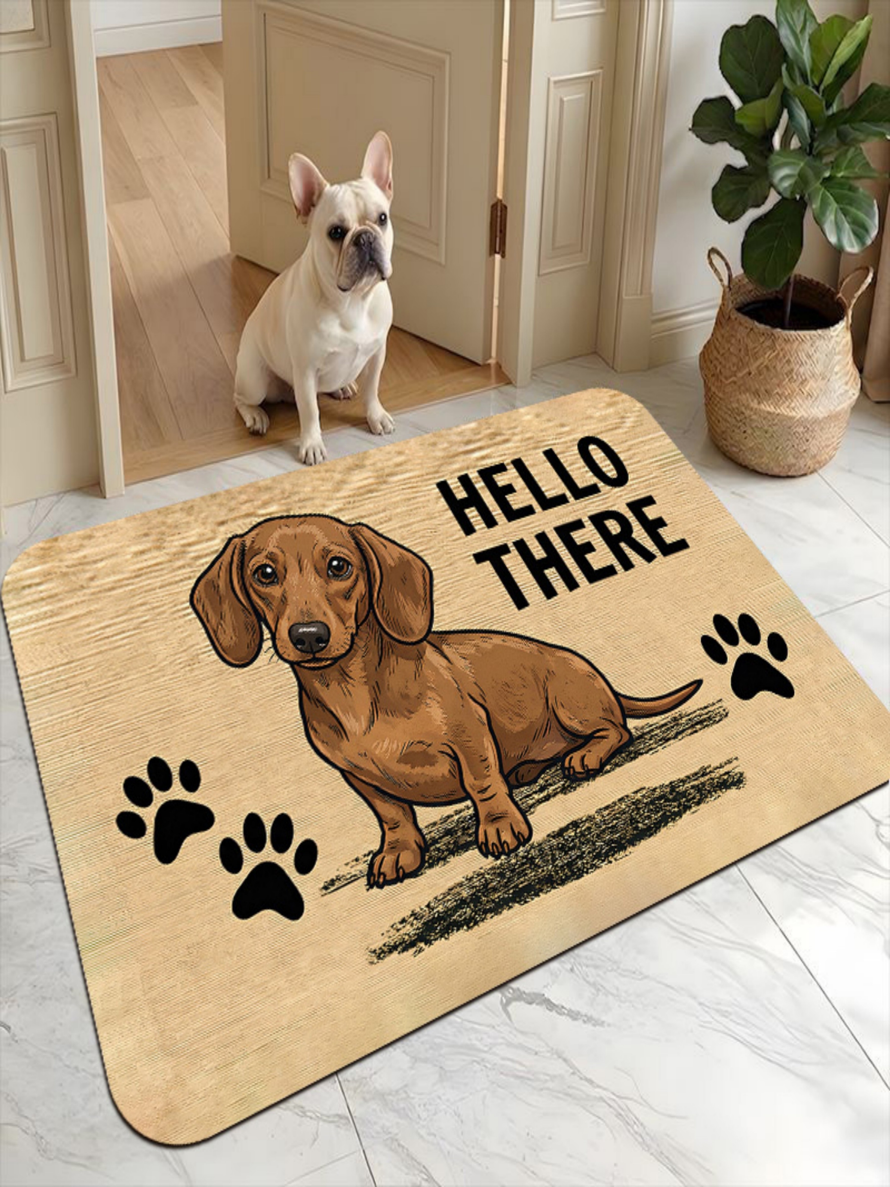 Durable Brown Microfiber Dachshund Printed Indoor Welcome Doormat