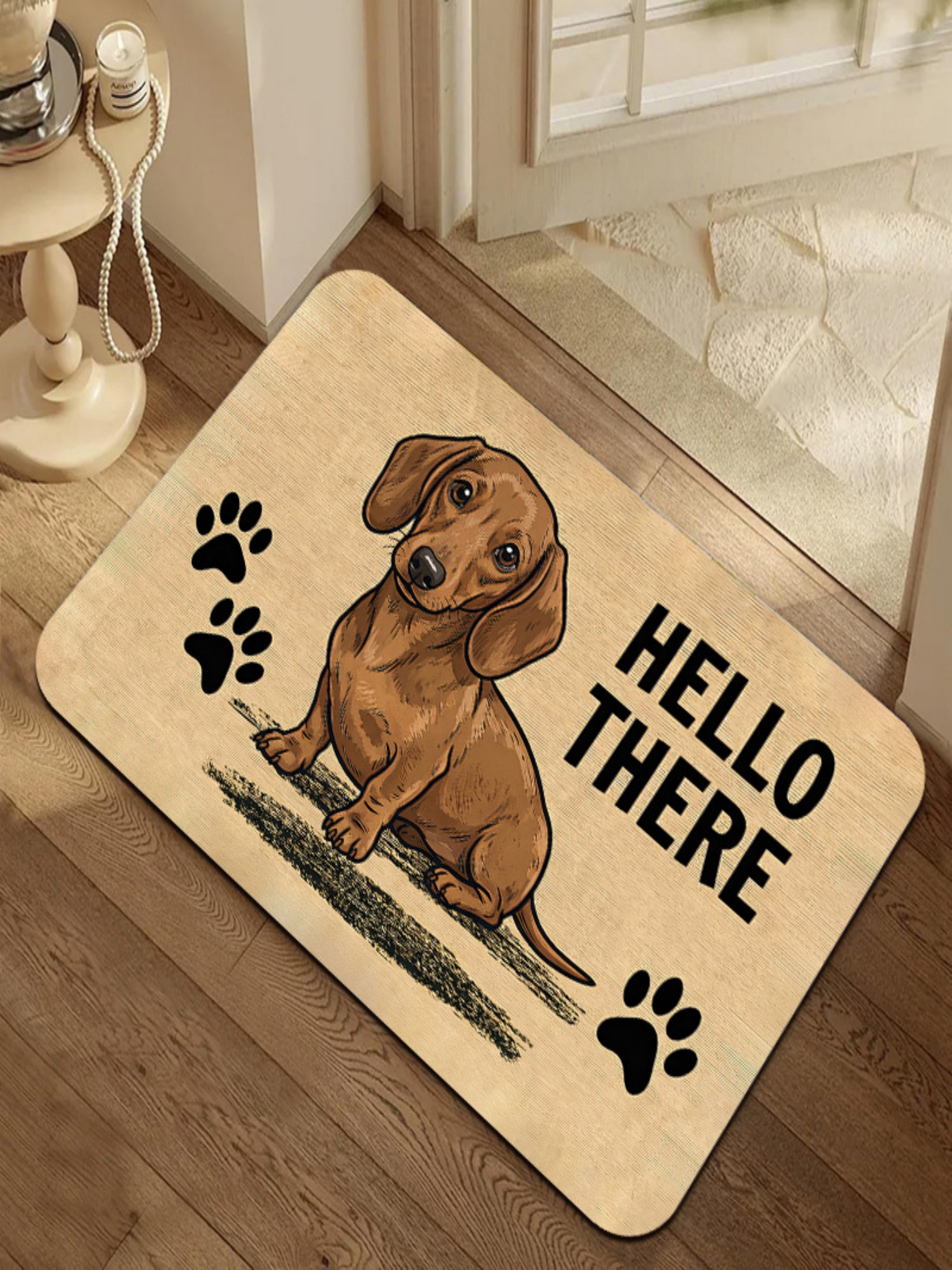 Durable Brown Microfiber Dachshund Printed Indoor Welcome Doormat