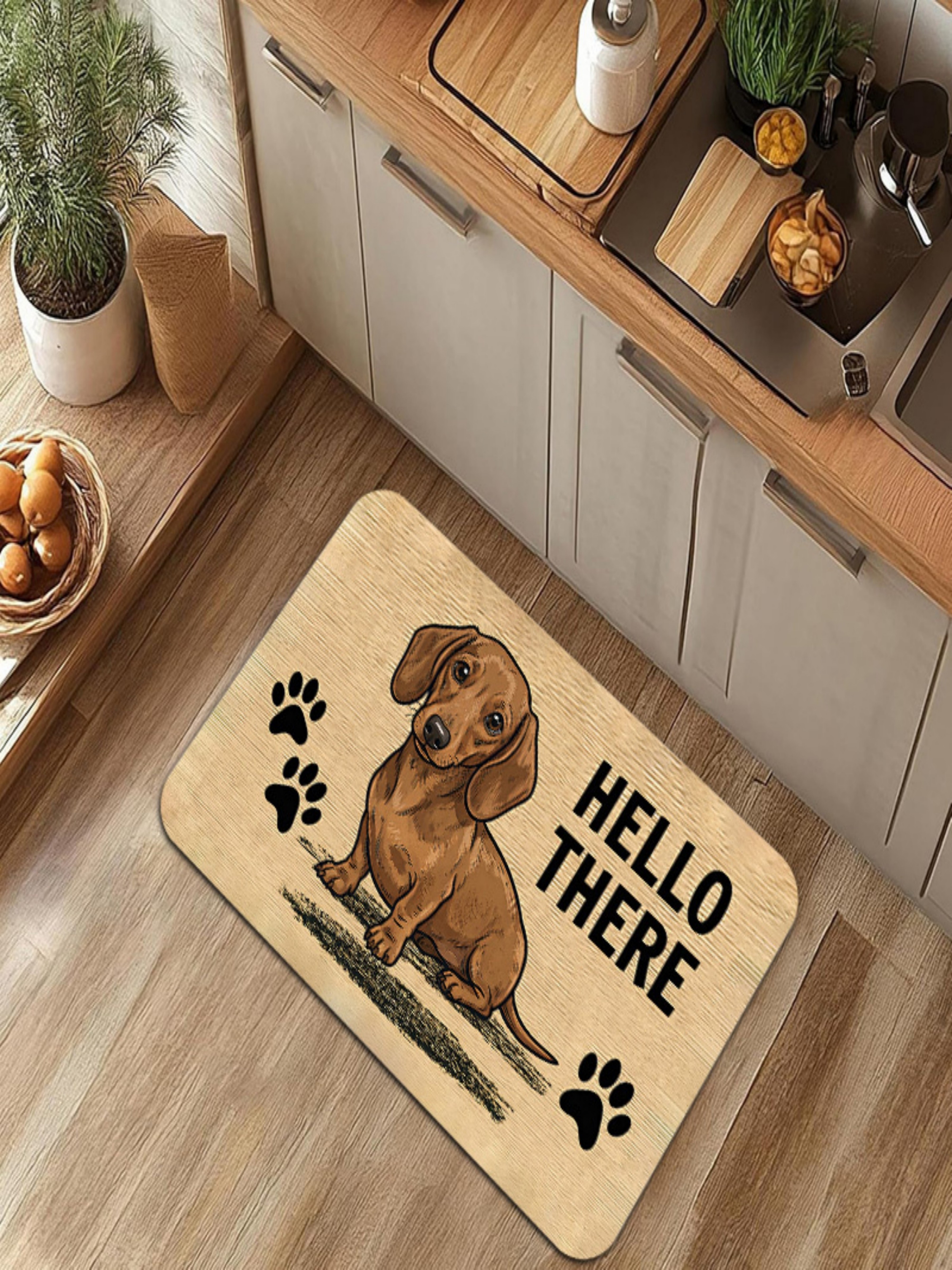 Durable Brown Microfiber Dachshund Printed Indoor Welcome Doormat