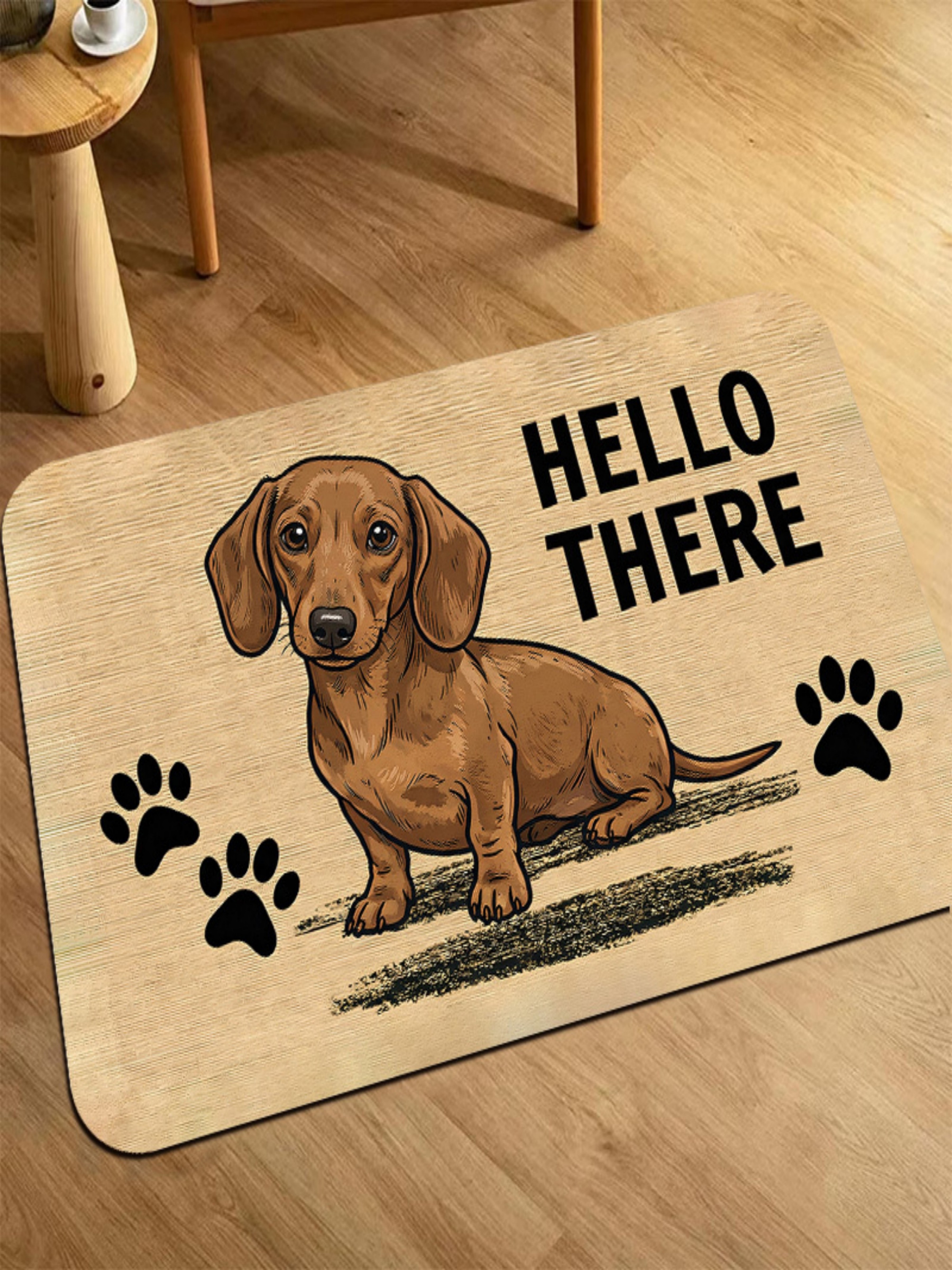 Durable Brown Microfiber Dachshund Printed Indoor Welcome Doormat