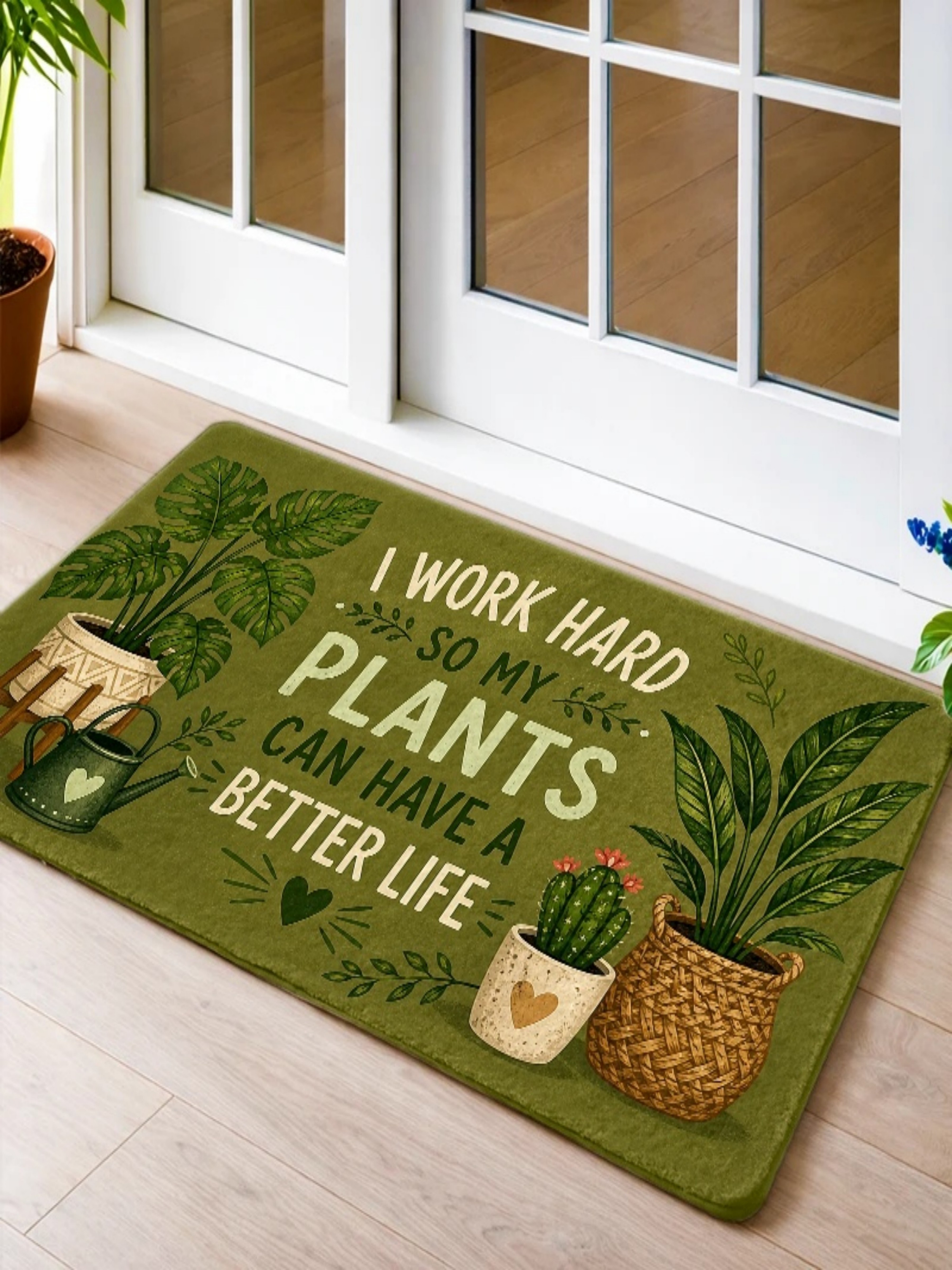 Green Microfiber Plant Lovers Door Mat