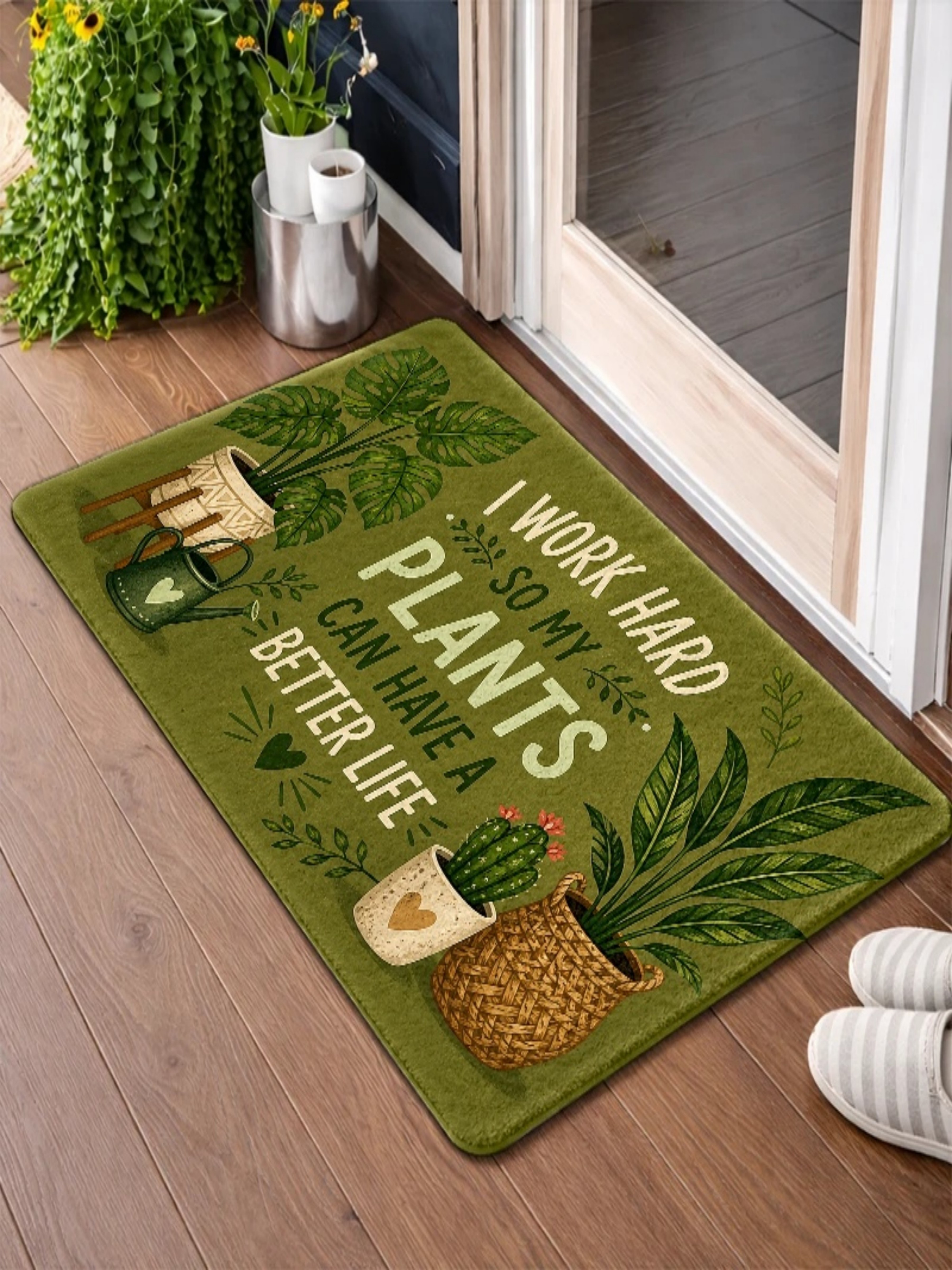 Green Microfiber Plant Lovers Door Mat