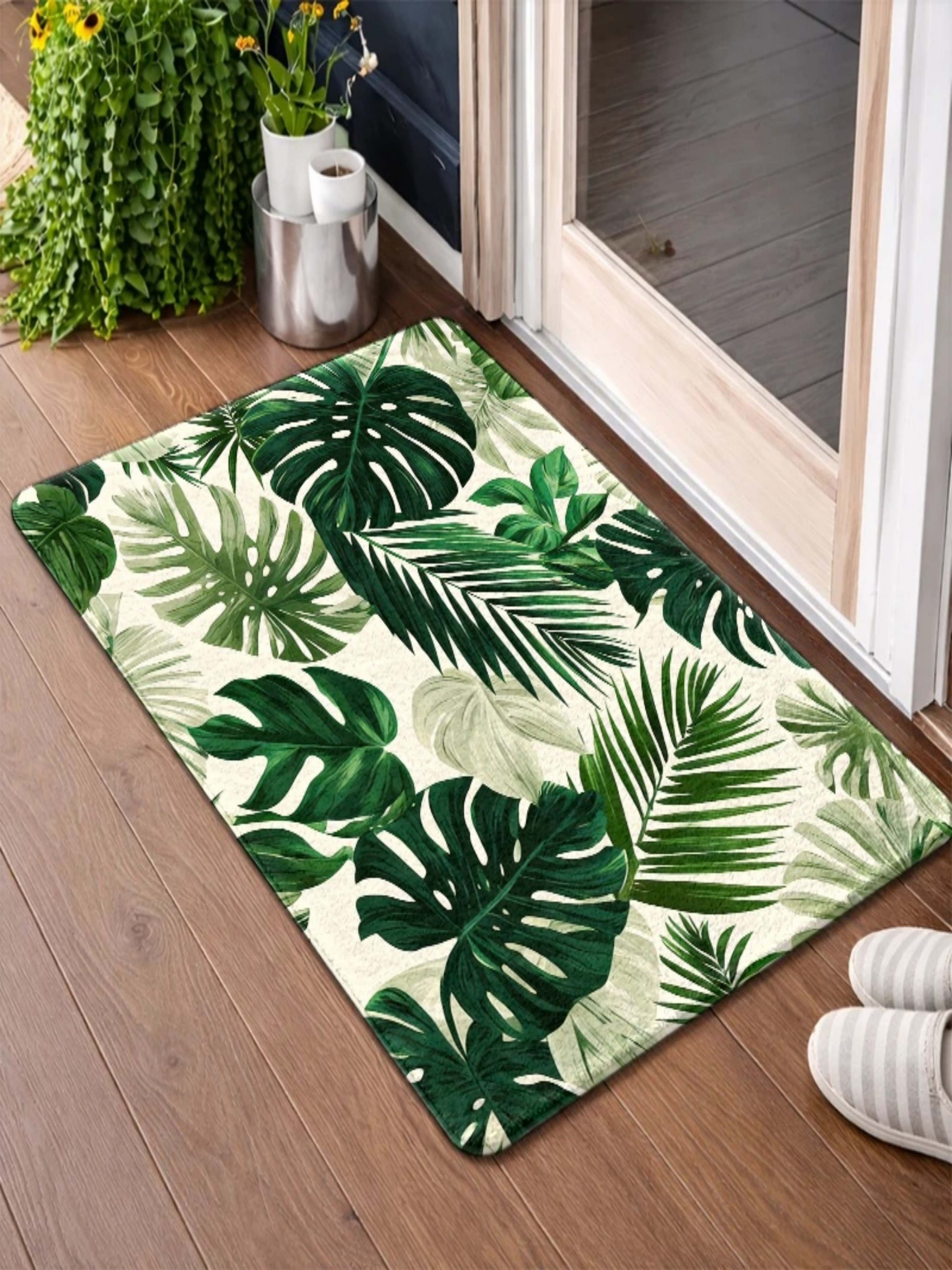 Tropical Monstera and Palm Leaf Indoor Doormat