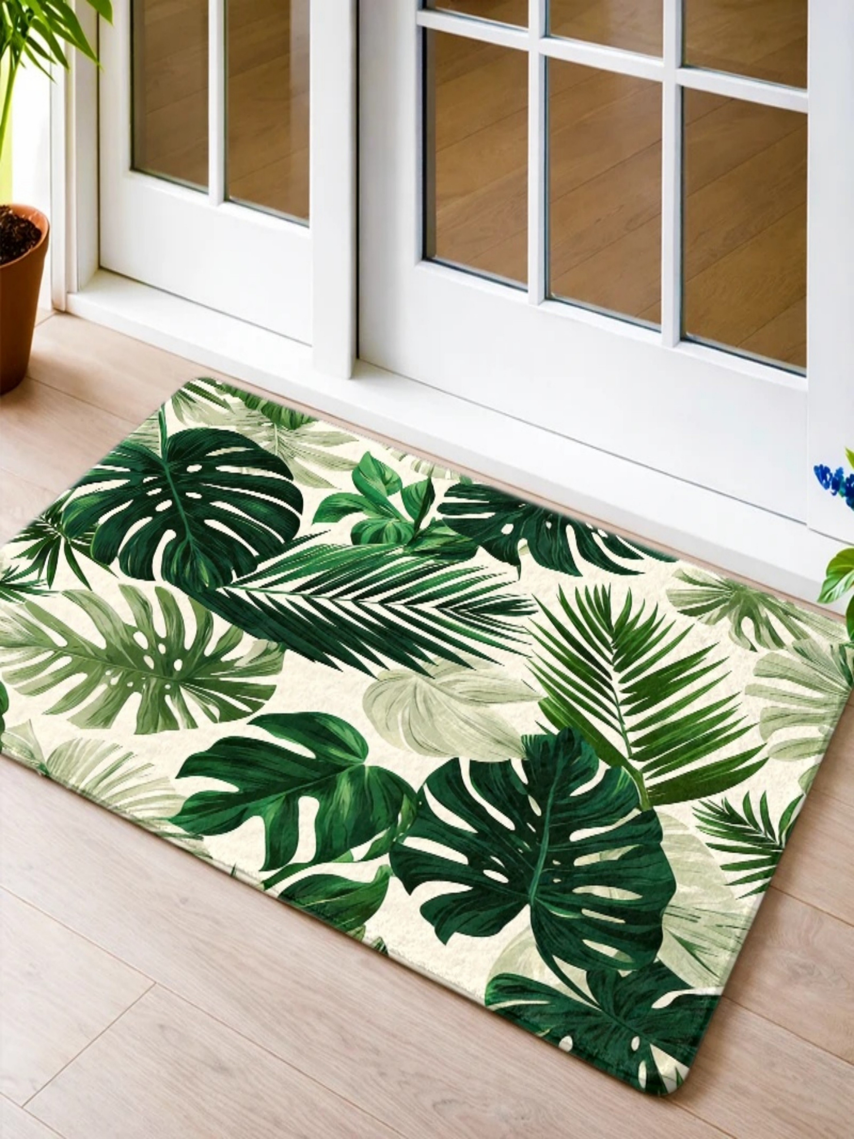 Tropical Monstera and Palm Leaf Indoor Doormat