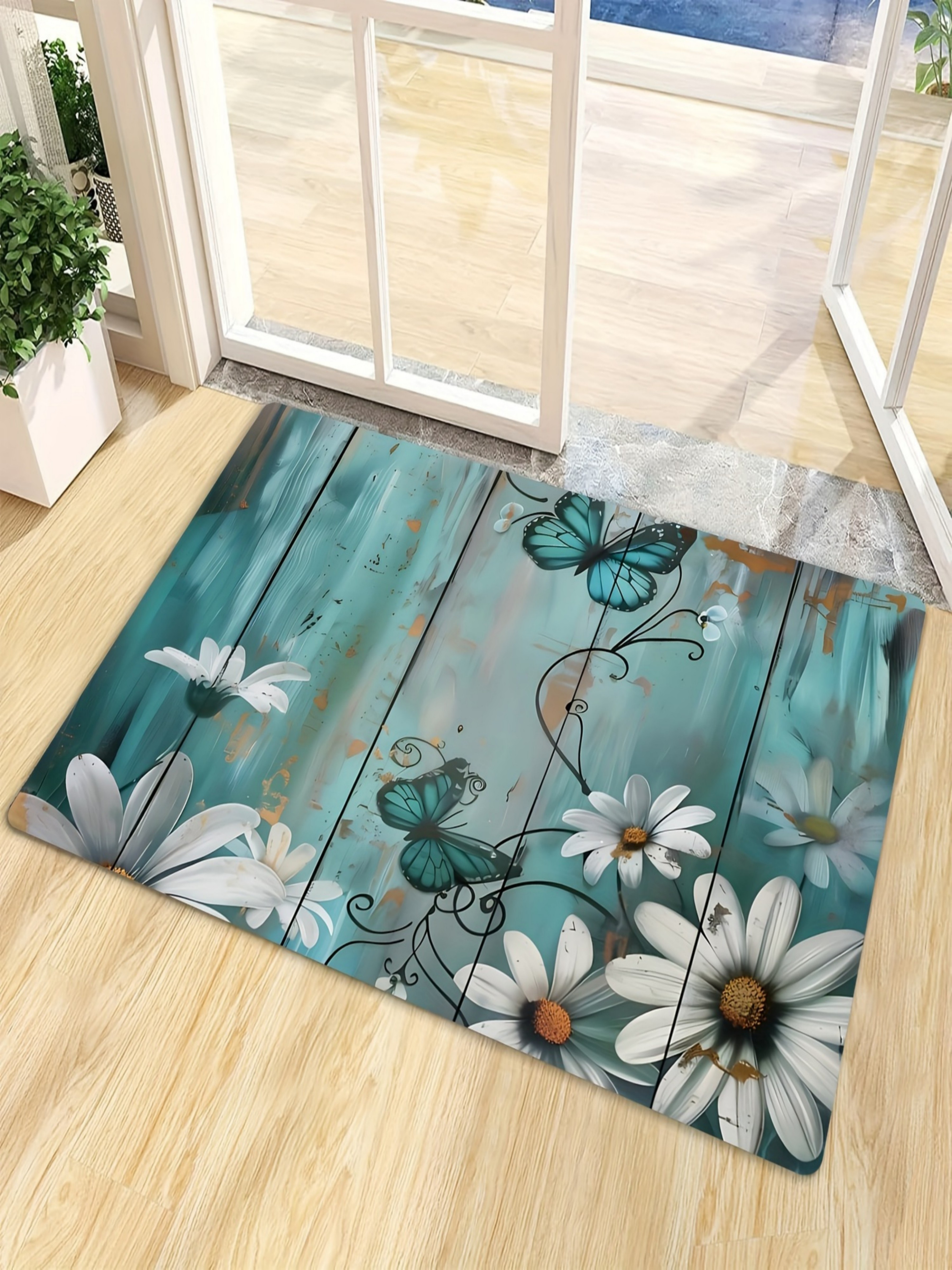 Floral Butterfly Microfiber Indoor Door Mat