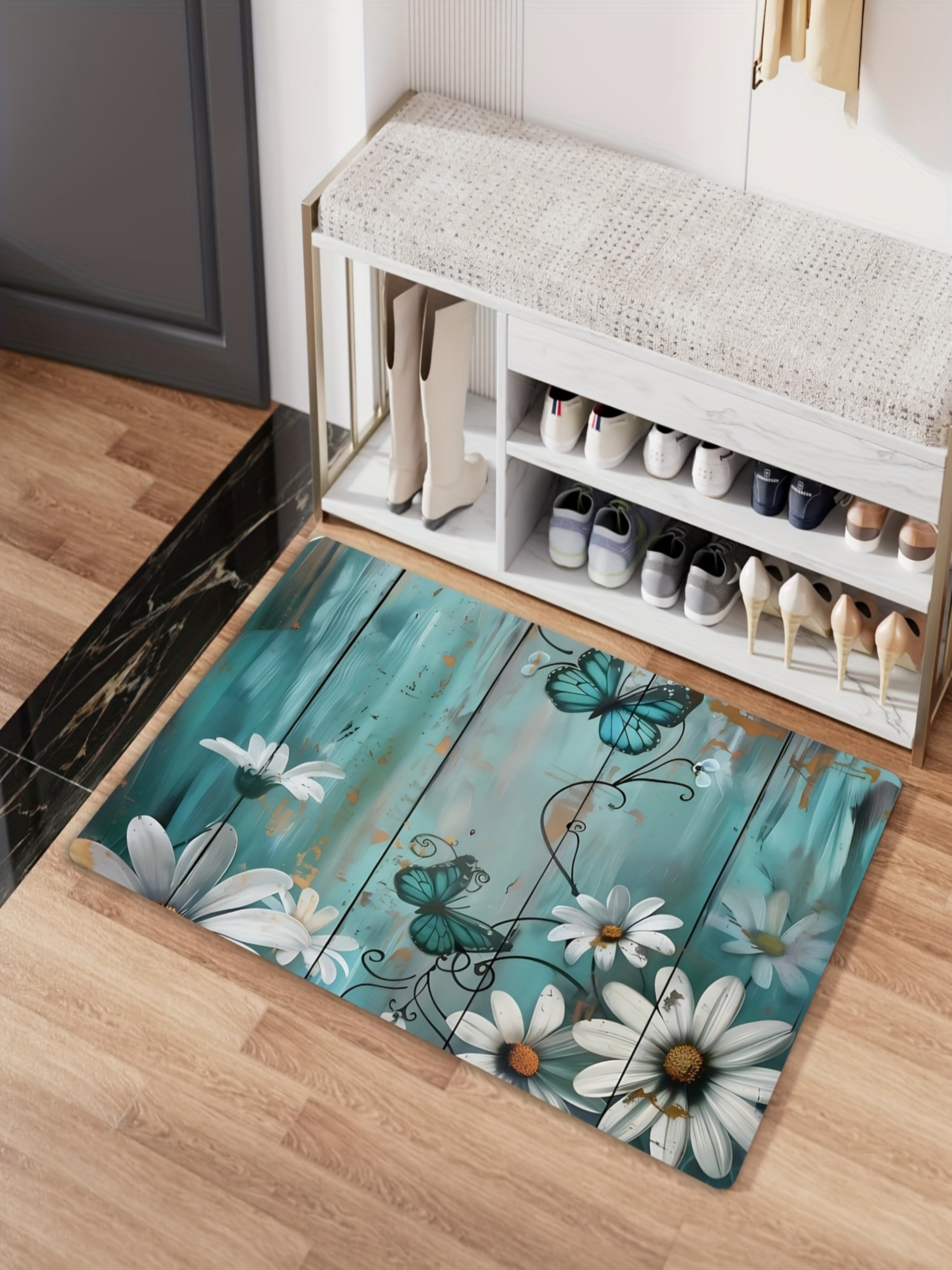 Floral Butterfly Microfiber Indoor Door Mat