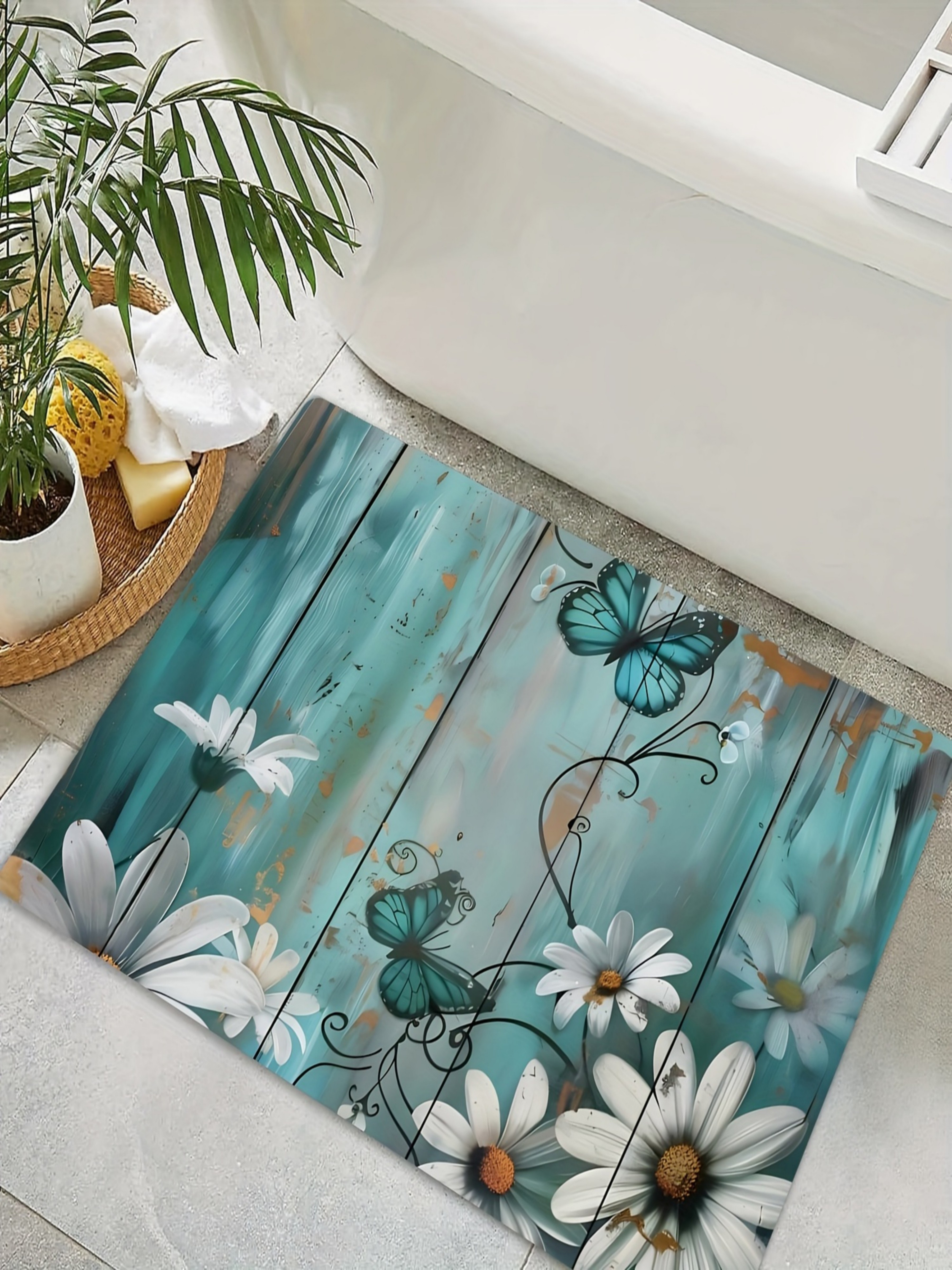 Floral Butterfly Microfiber Indoor Door Mat