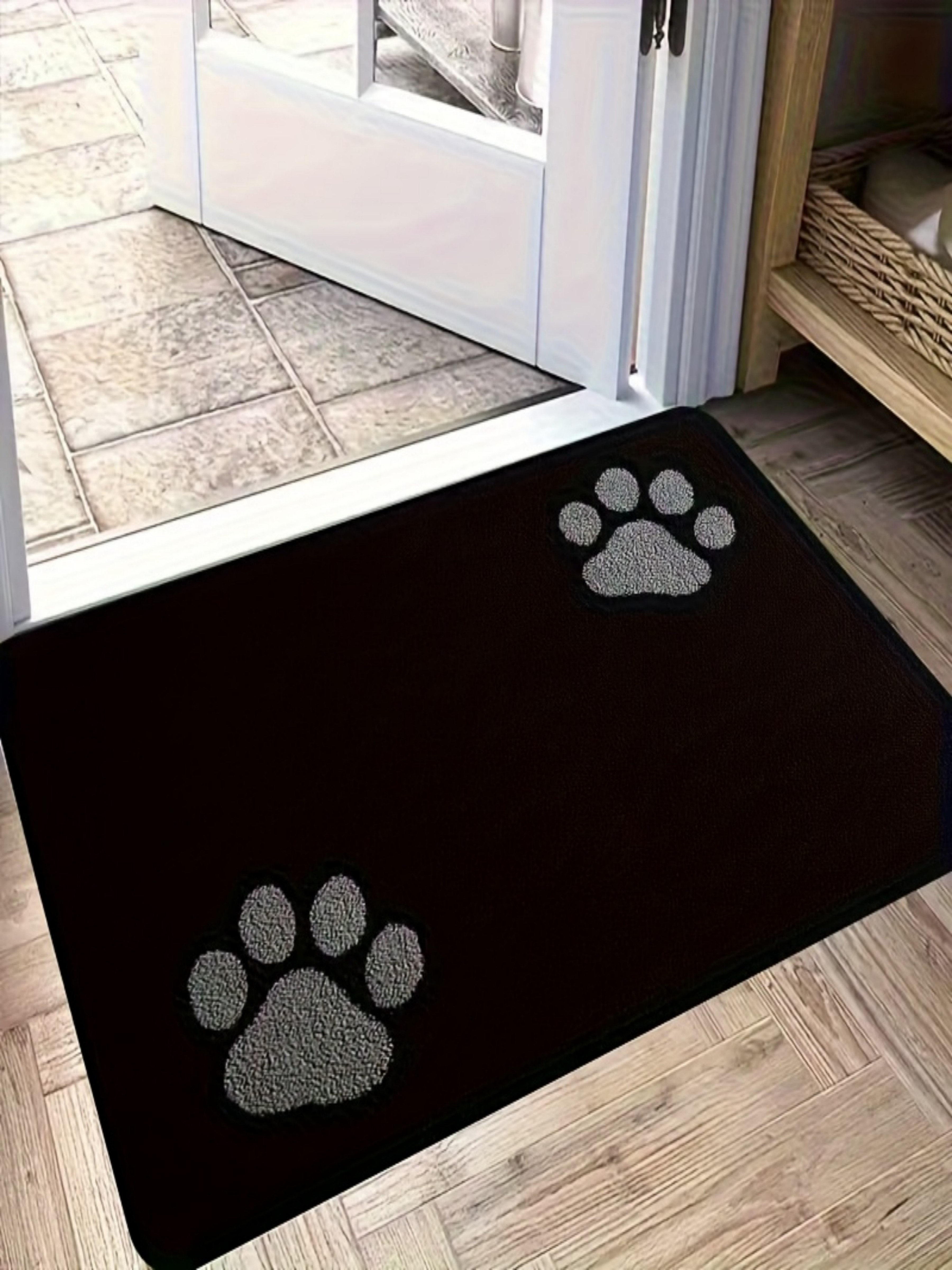 Black Paw Print Microfiber Indoor Doormat
