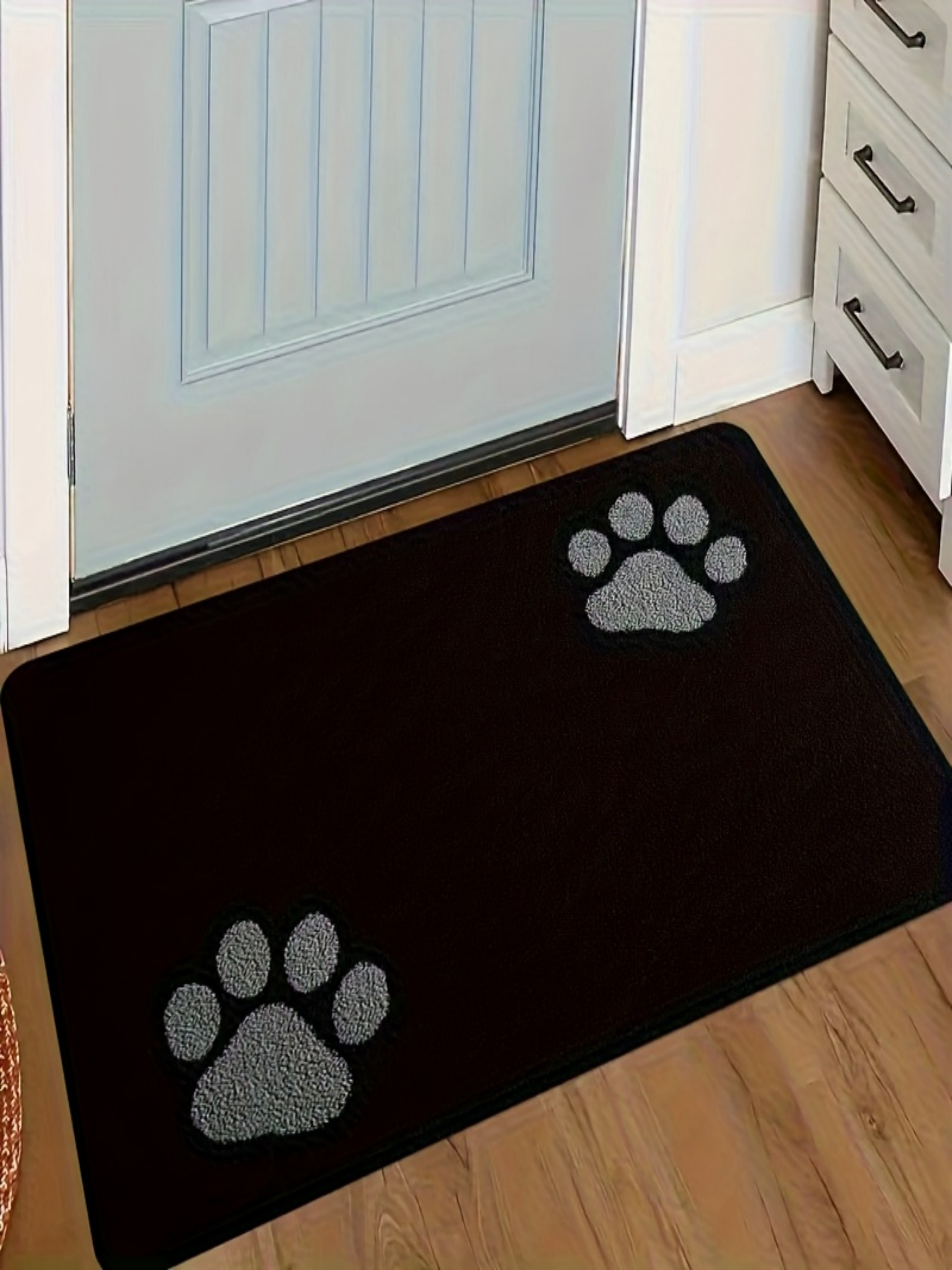 Black Paw Print Microfiber Indoor Doormat