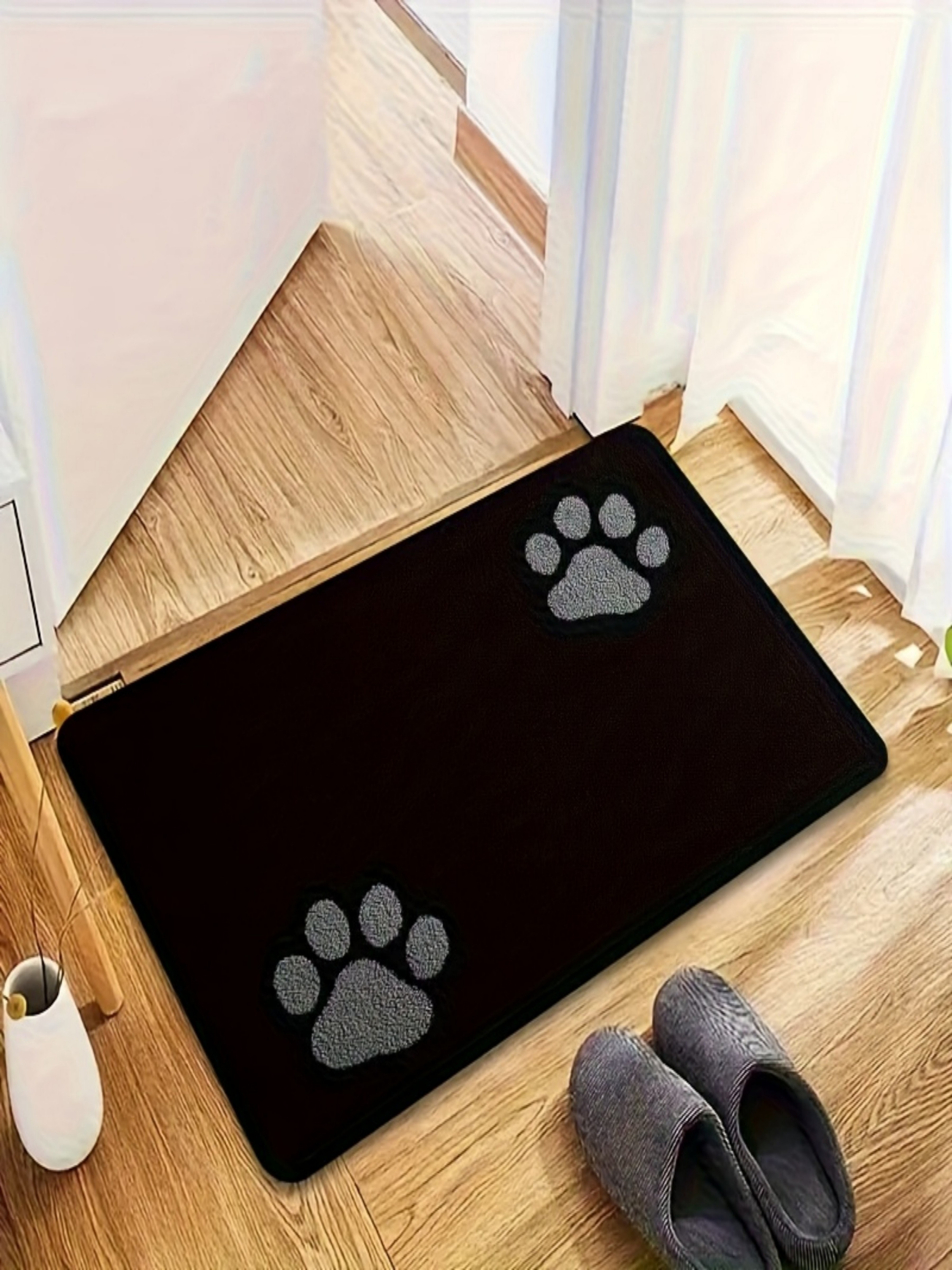 Black Paw Print Microfiber Indoor Doormat