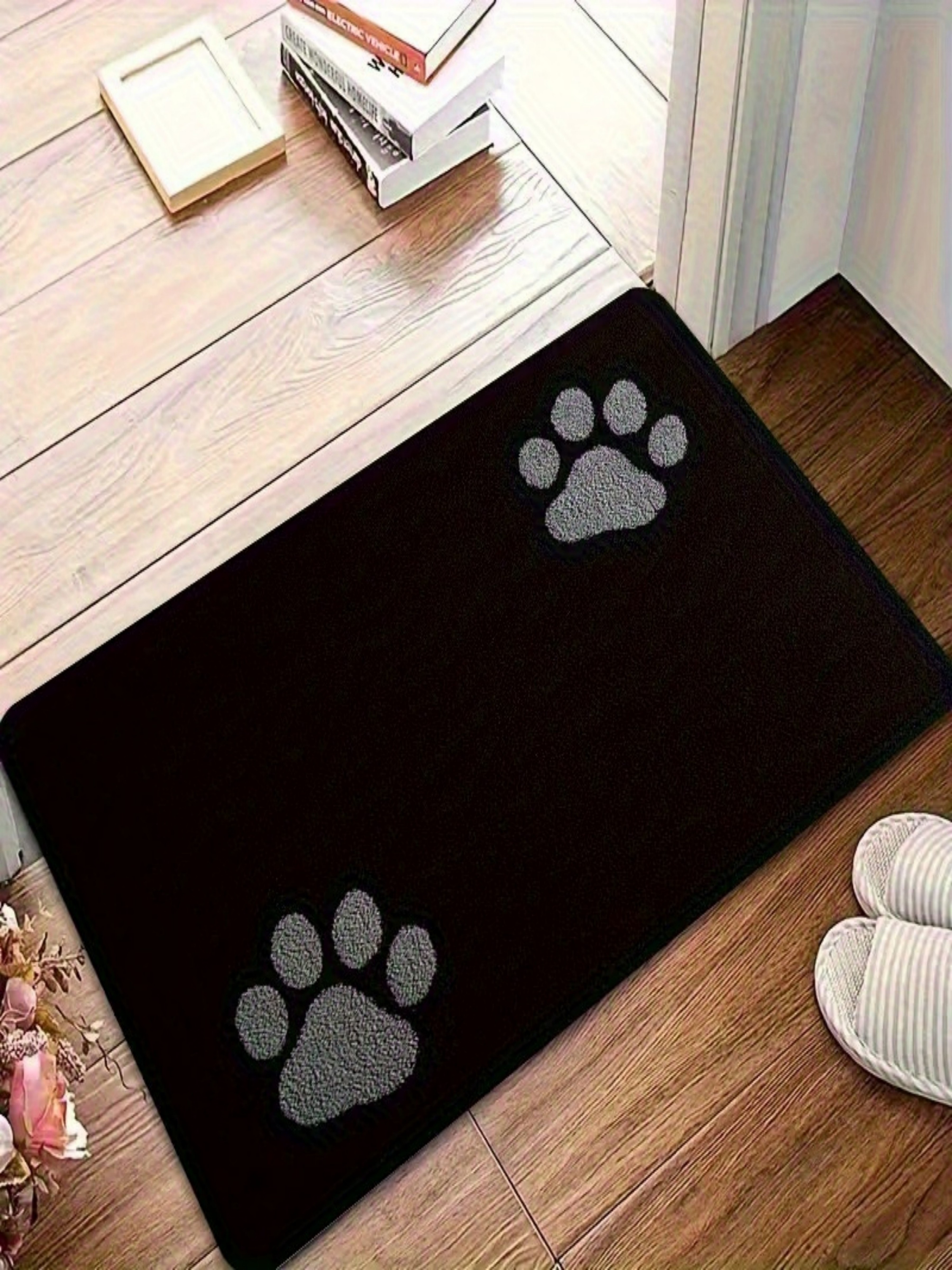 Black Paw Print Microfiber Indoor Doormat