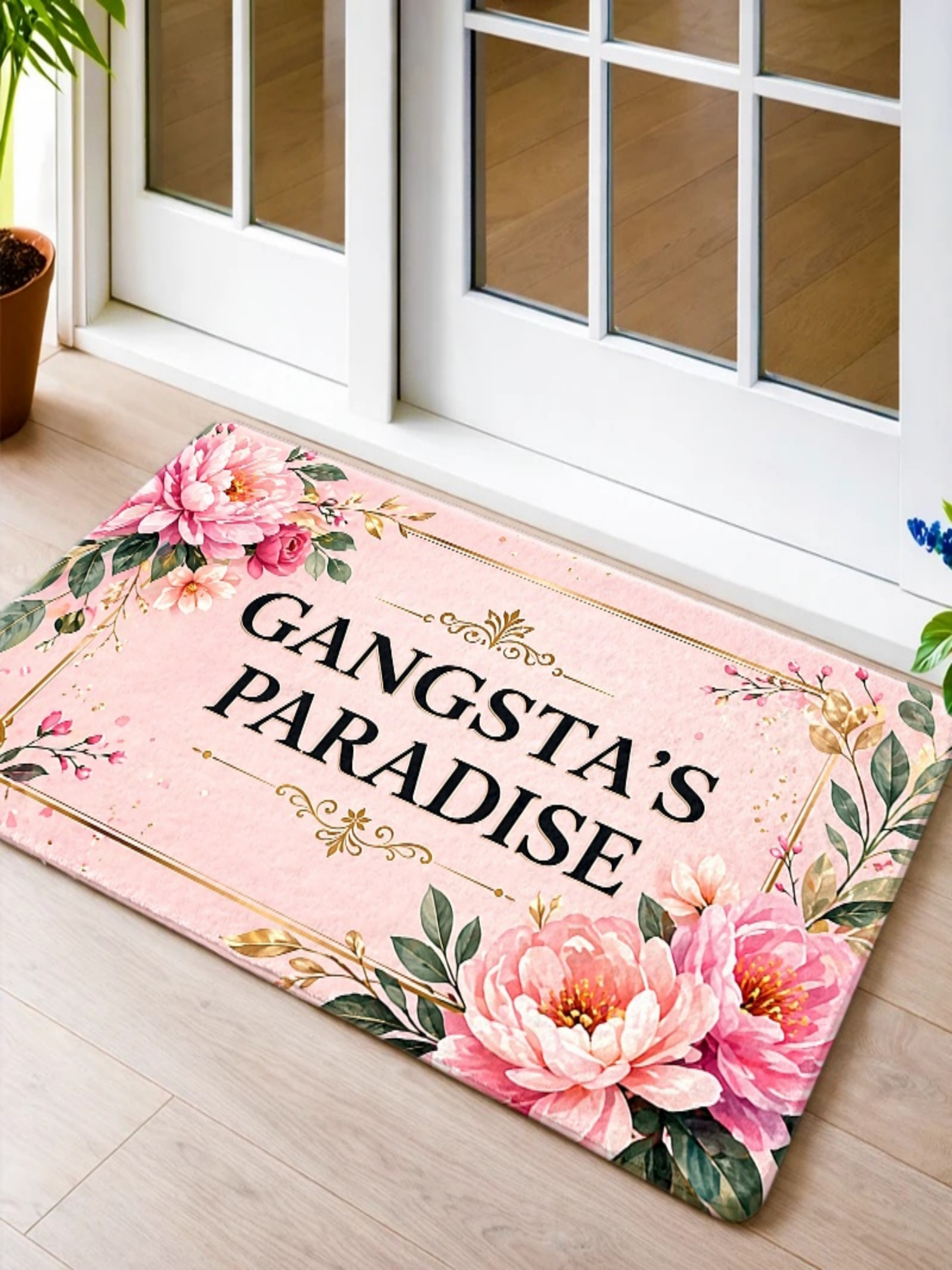 Pink Floral Gangstas Paradise Microfiber Indoor Doormat