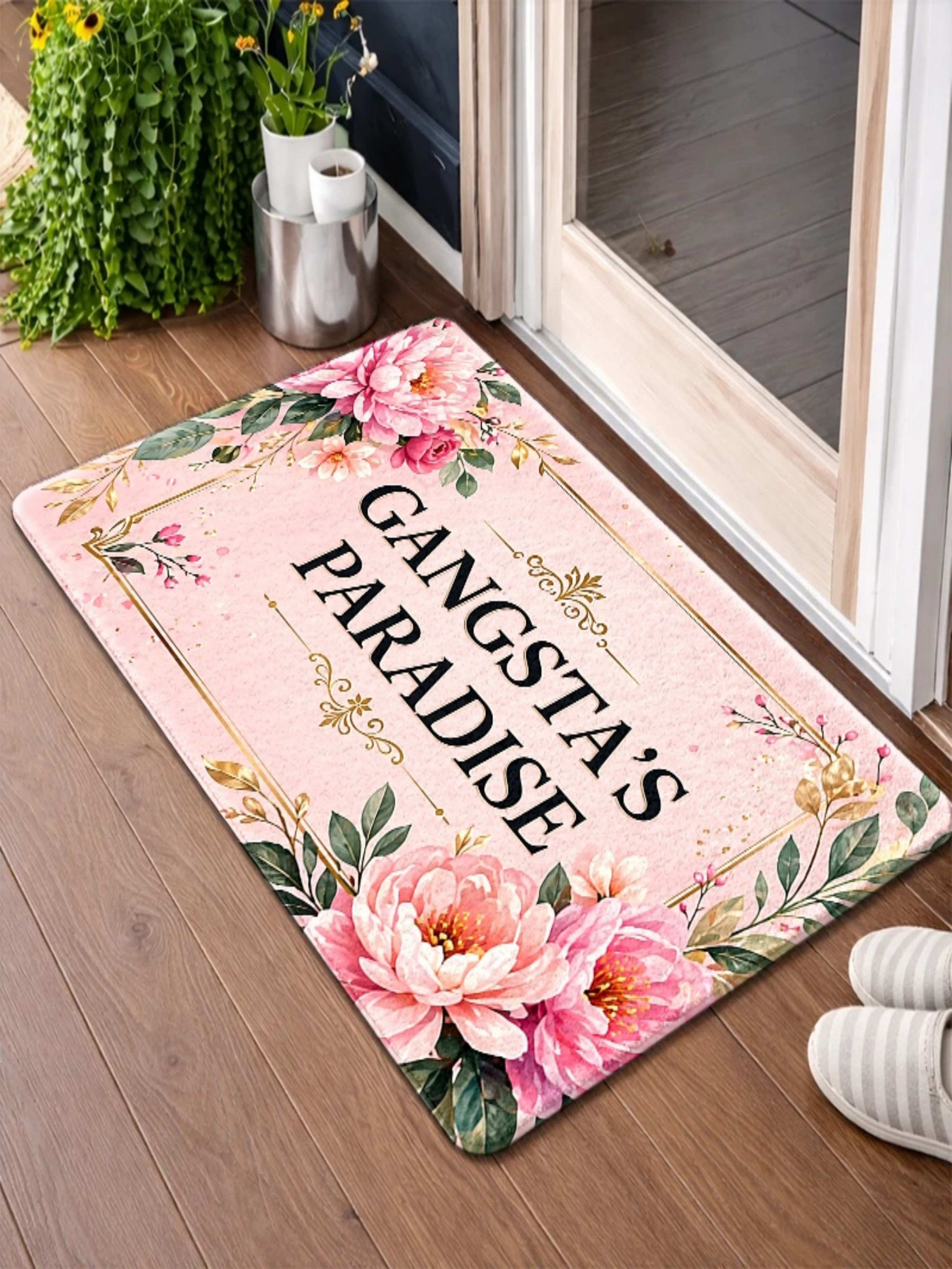 Pink Floral Gangstas Paradise Microfiber Indoor Doormat