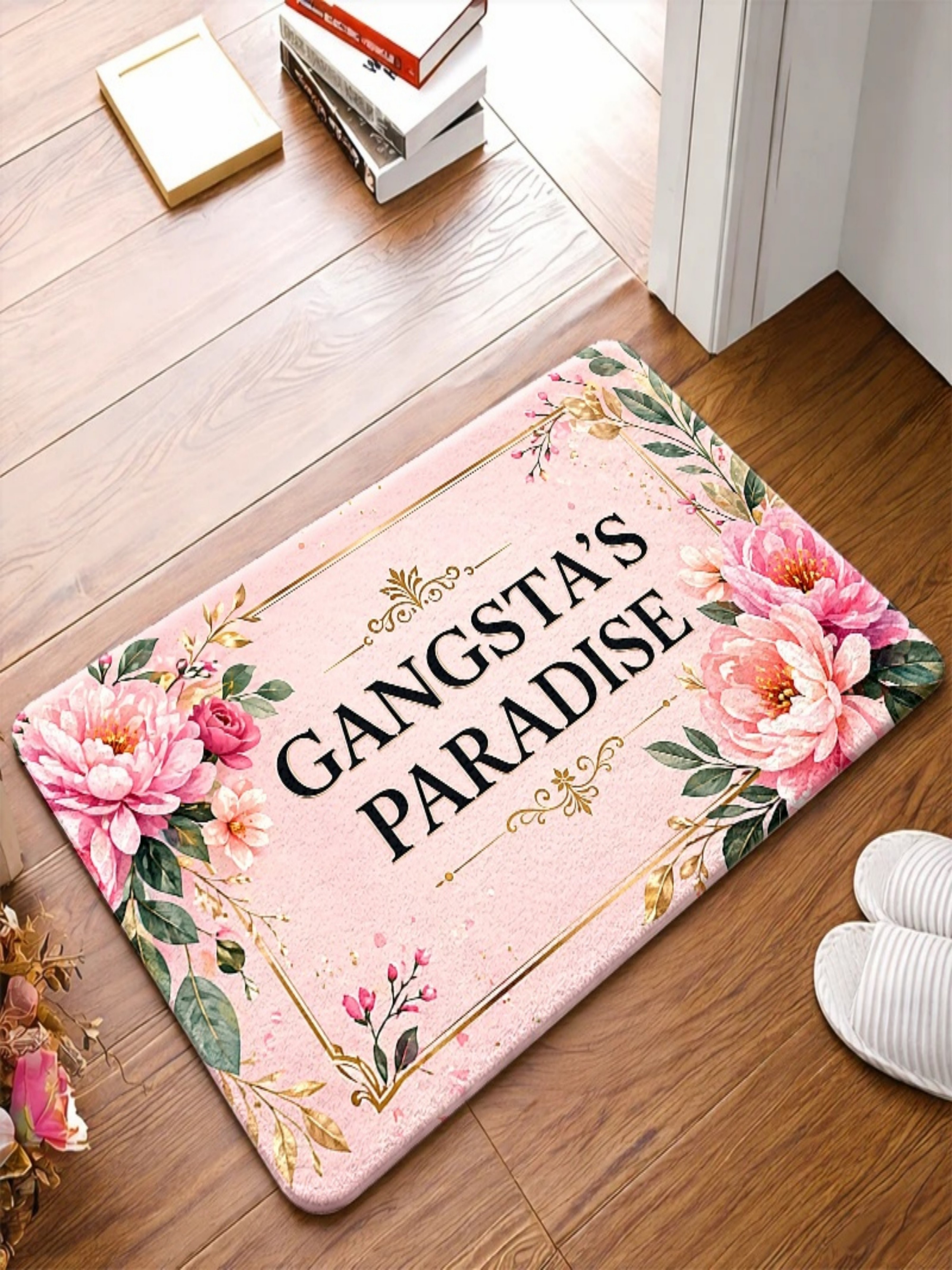 Pink Floral Gangstas Paradise Microfiber Indoor Doormat