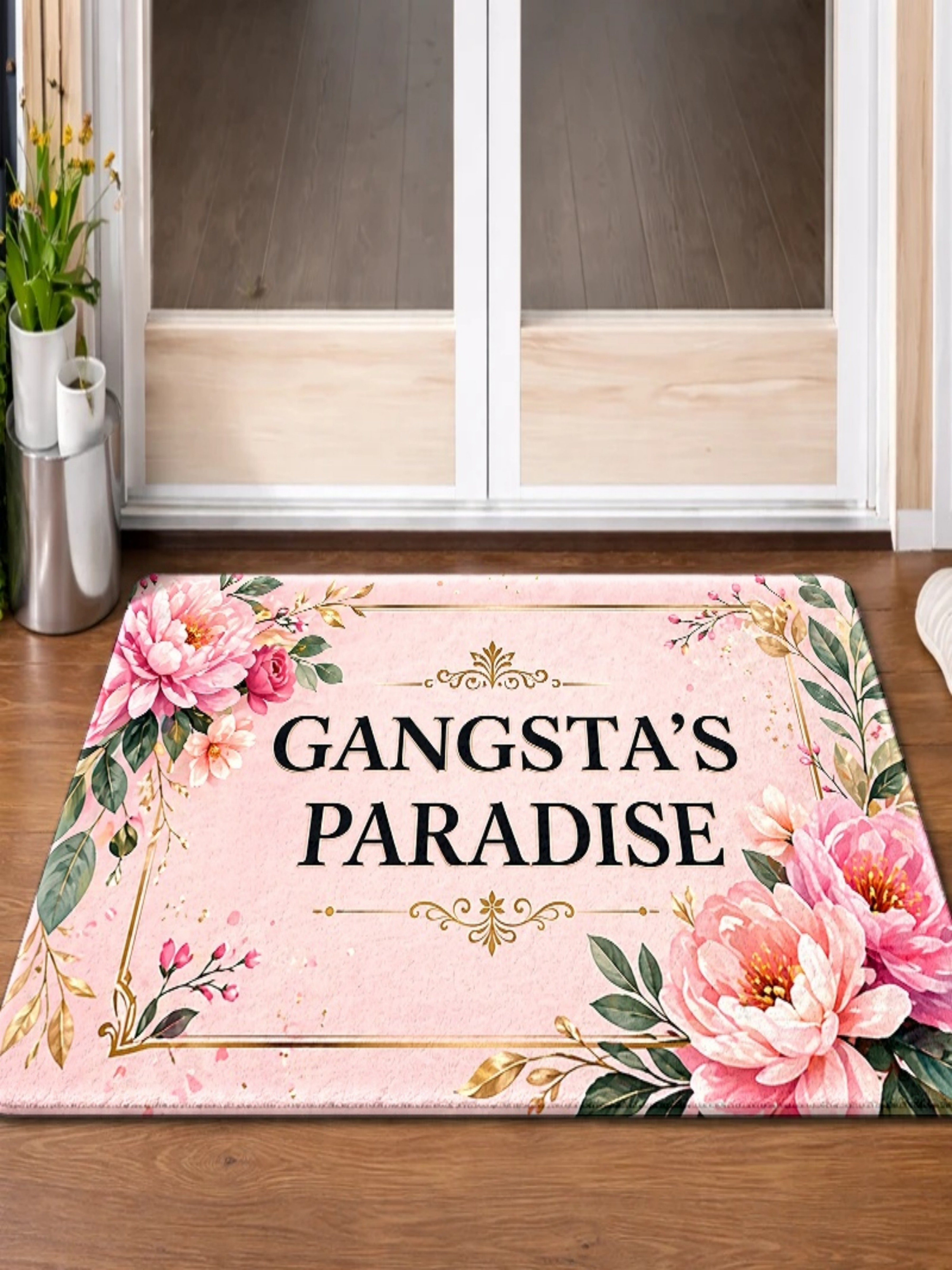 Pink Floral Gangstas Paradise Microfiber Indoor Doormat