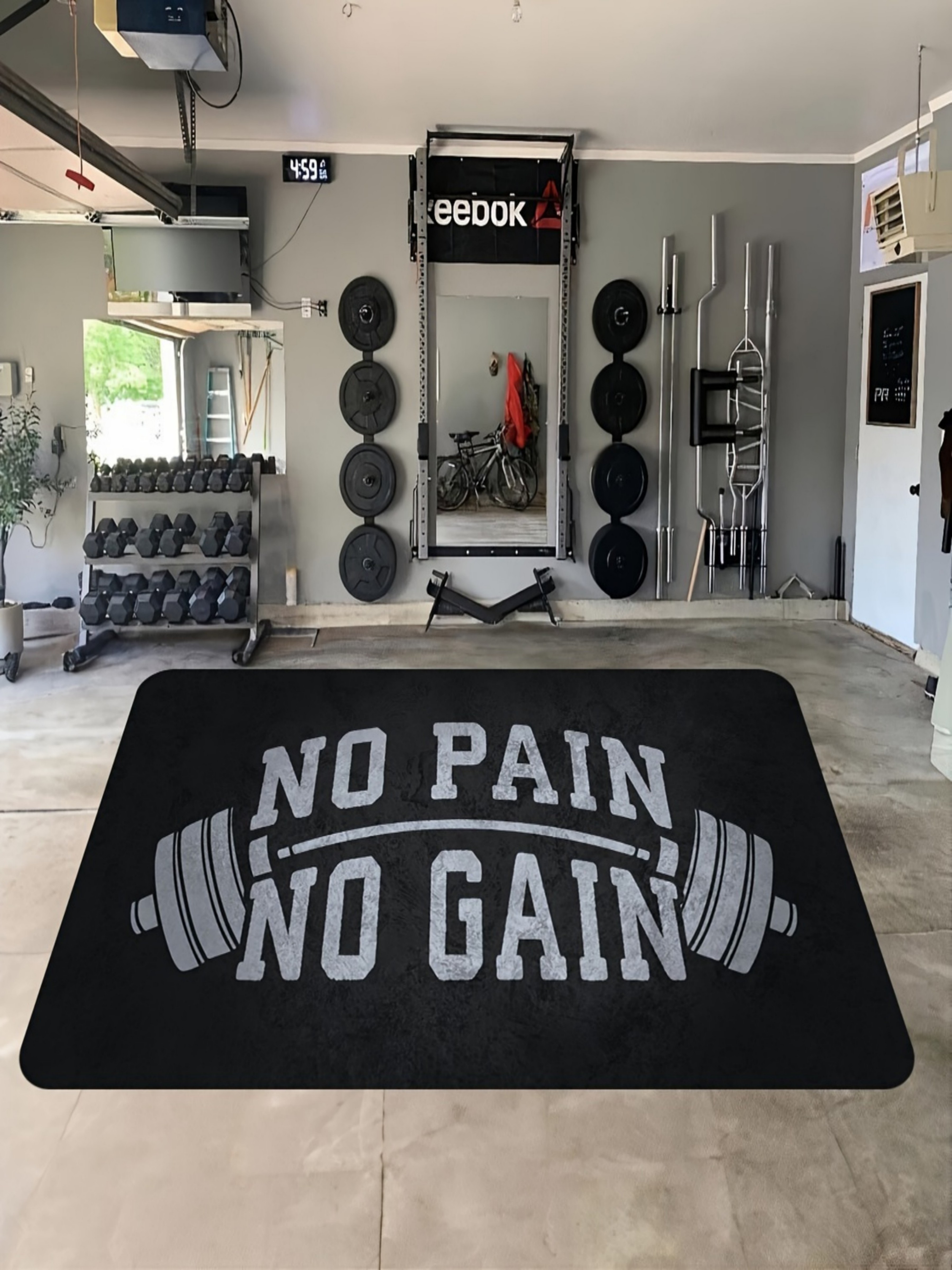 Motivational No Pain No Gain Gym-Themed Indoor Microfiber Rug, Black 40x60cm