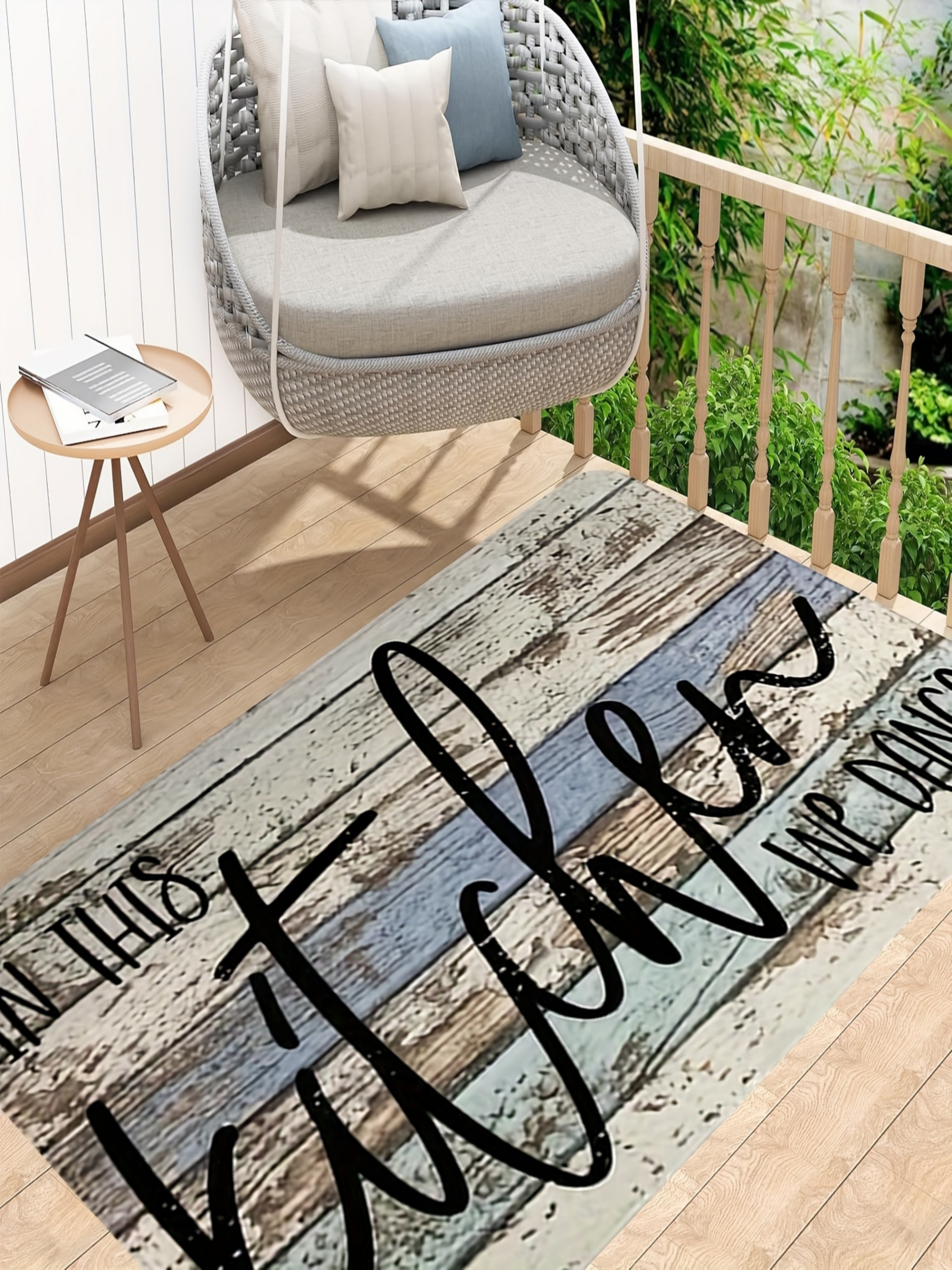 Rustic In This Kitchen We Dance Microfiber Flatweave Mat