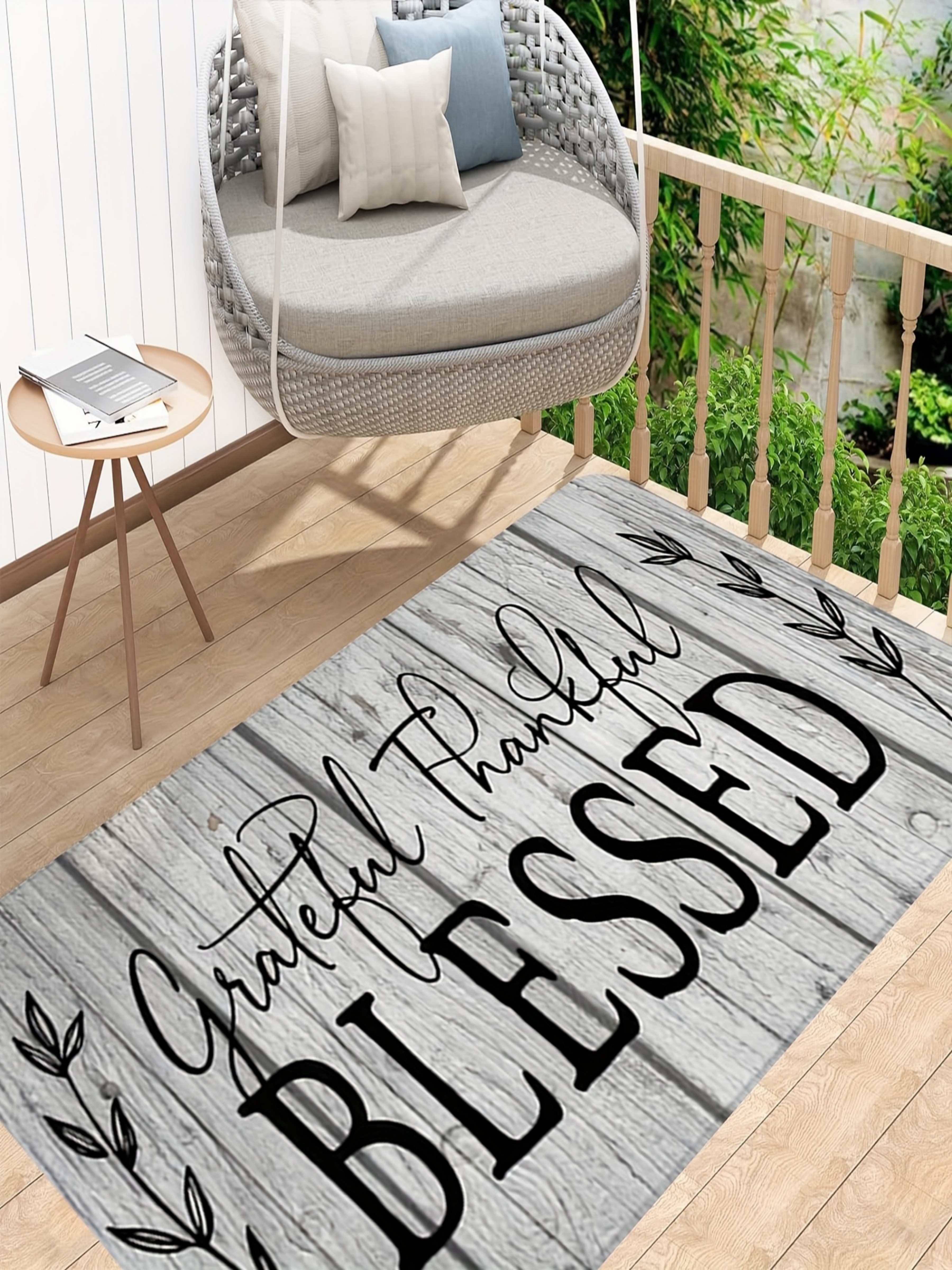 Grateful Thankful Blessed Grey Microfiber Indoor Flatweave Rug