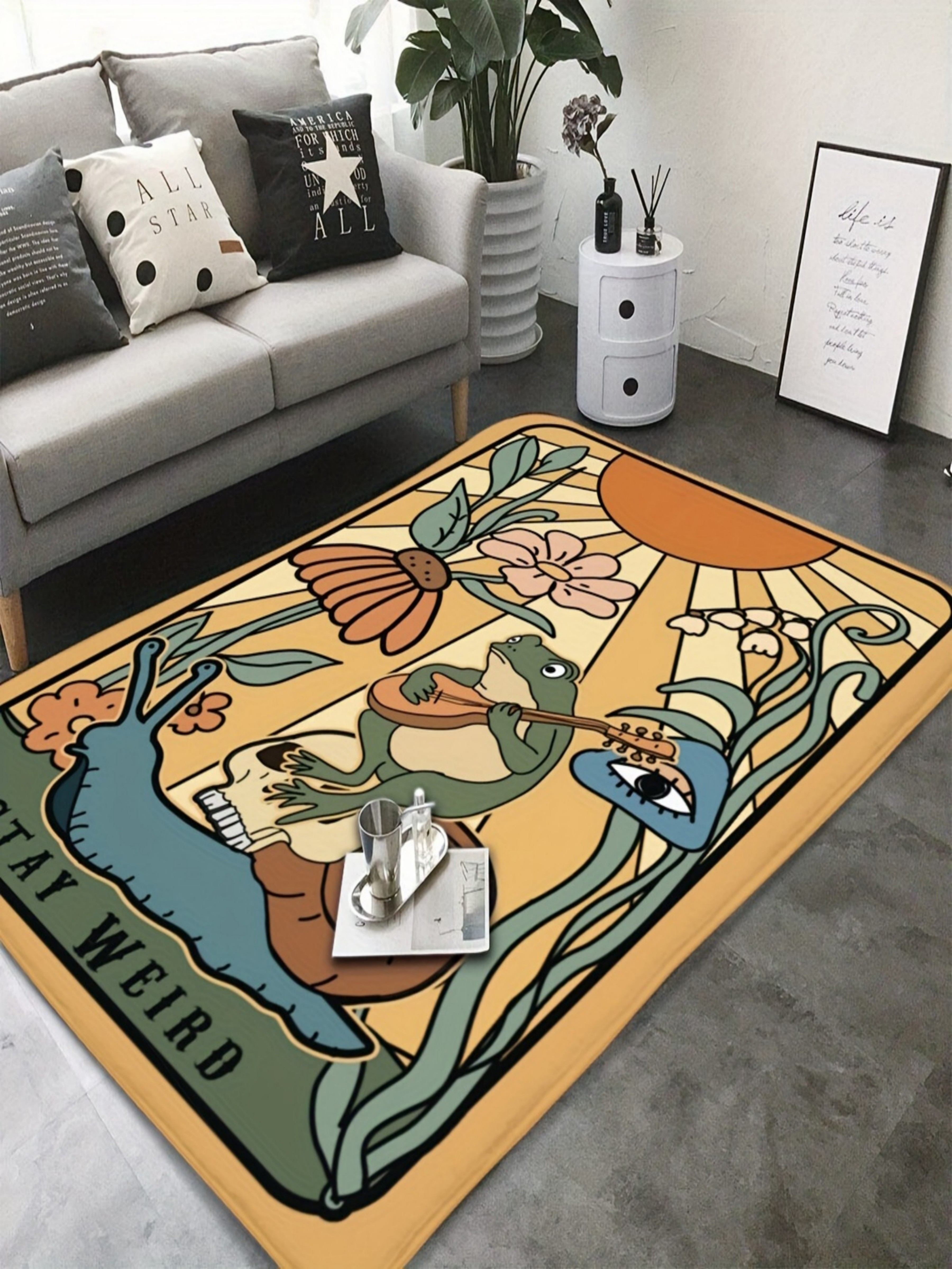 Whimsical Nature-Inspired Microfiber Indoor Flatweave Rug