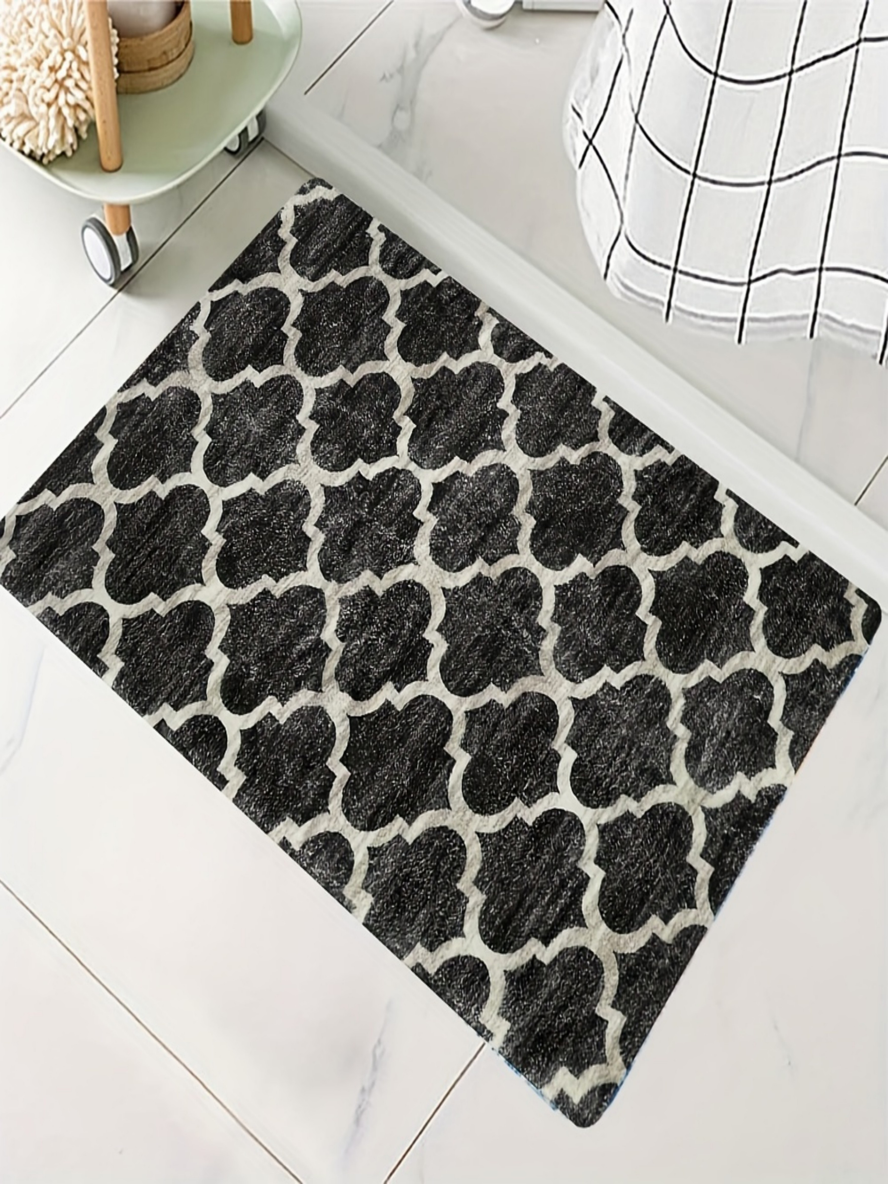 Geometric Black Microfiber Indoor Doormat