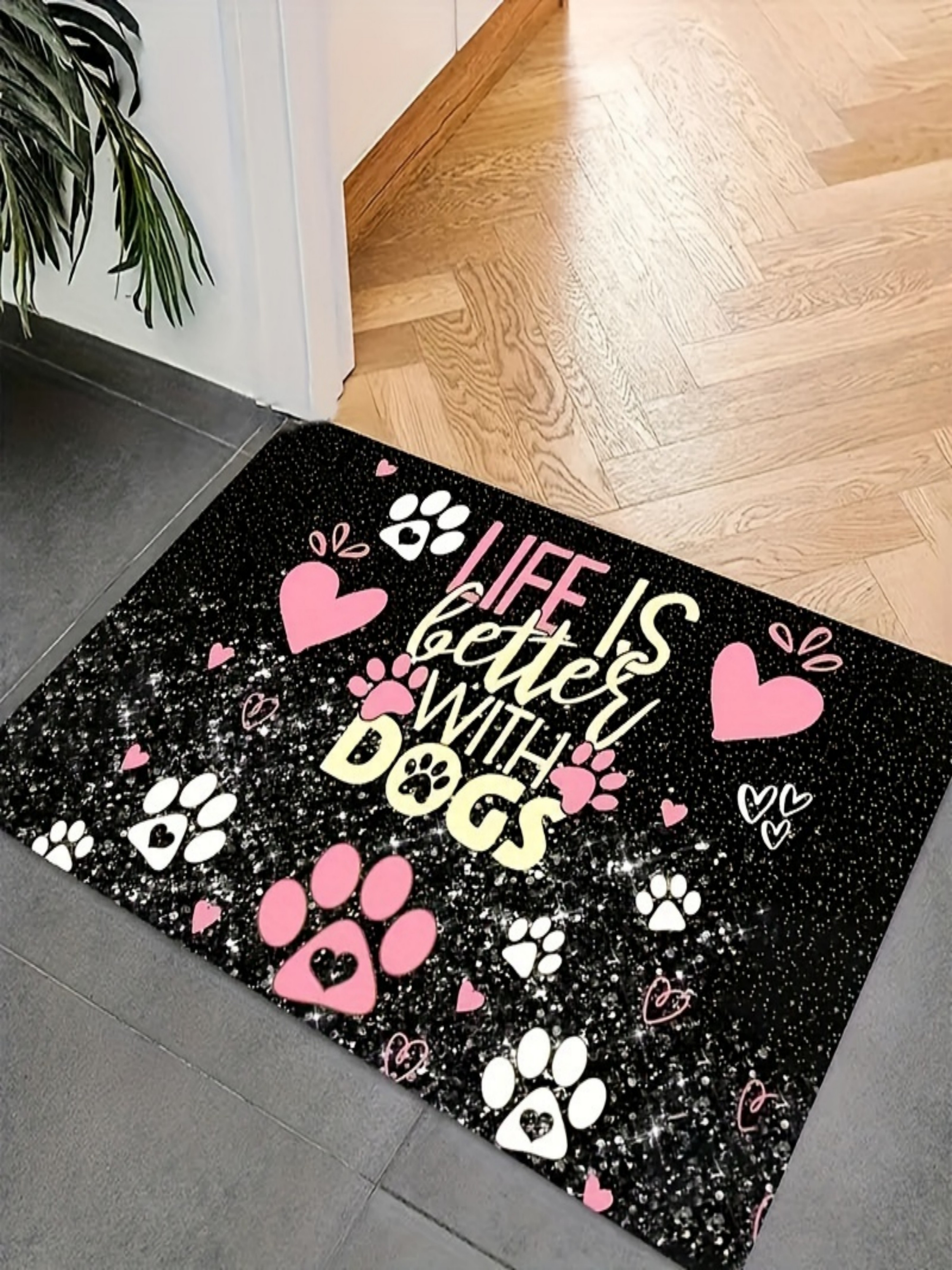 Life Is Better With Dogs Black and Pink Doormat