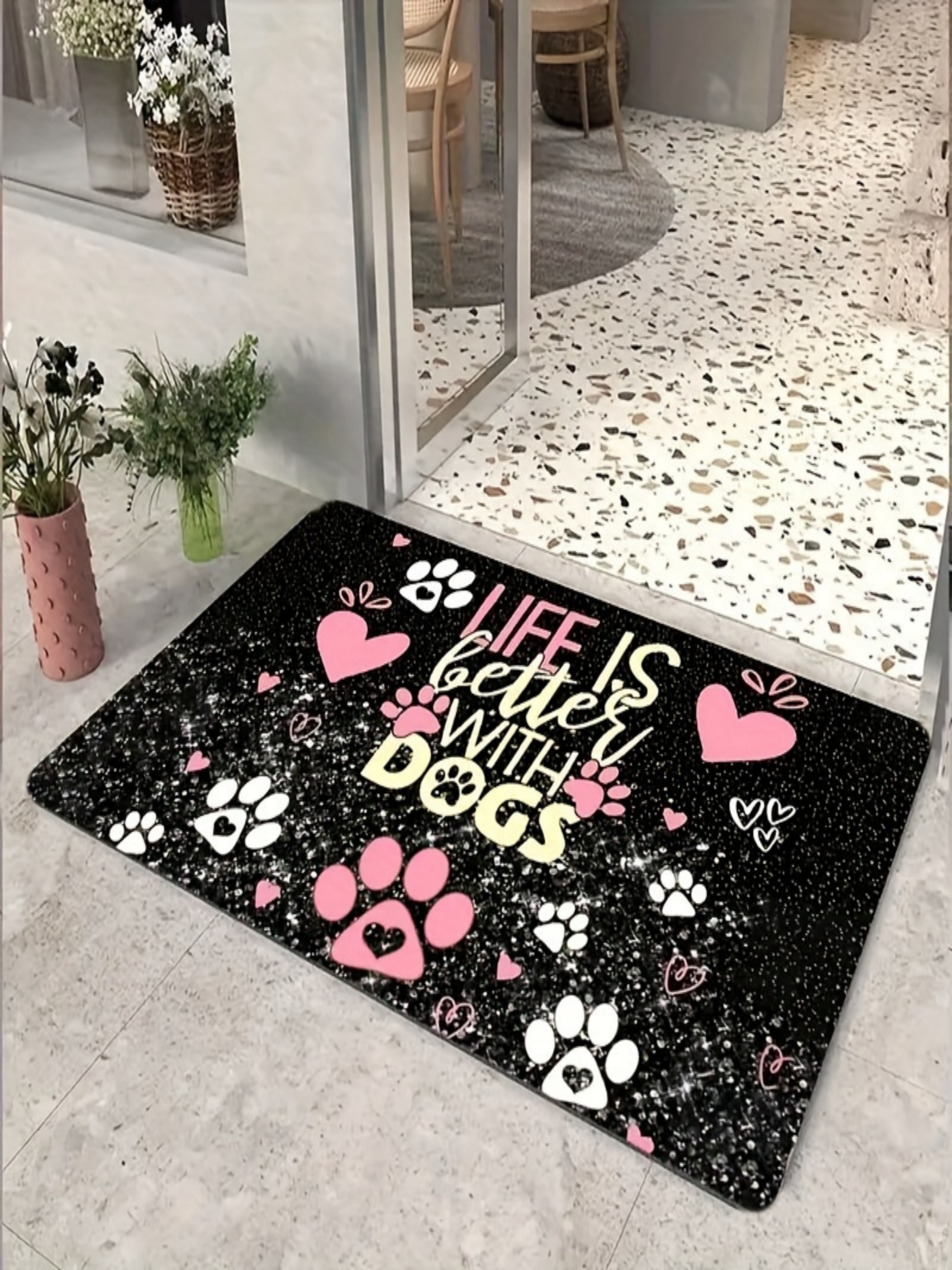 Life Is Better With Dogs Black and Pink Doormat