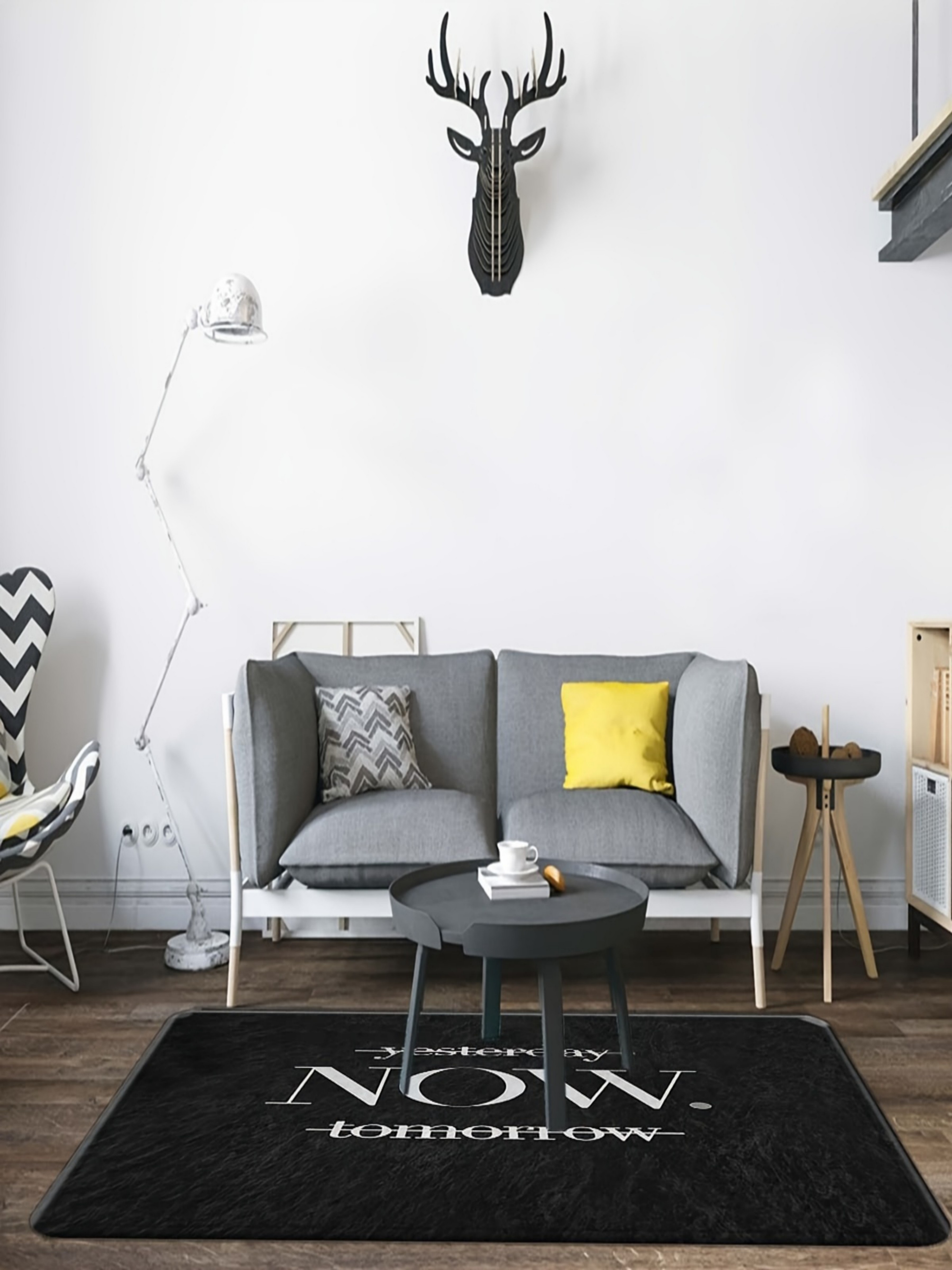 Black Microfiber NOW Motivational Non-Slip Indoor Rug