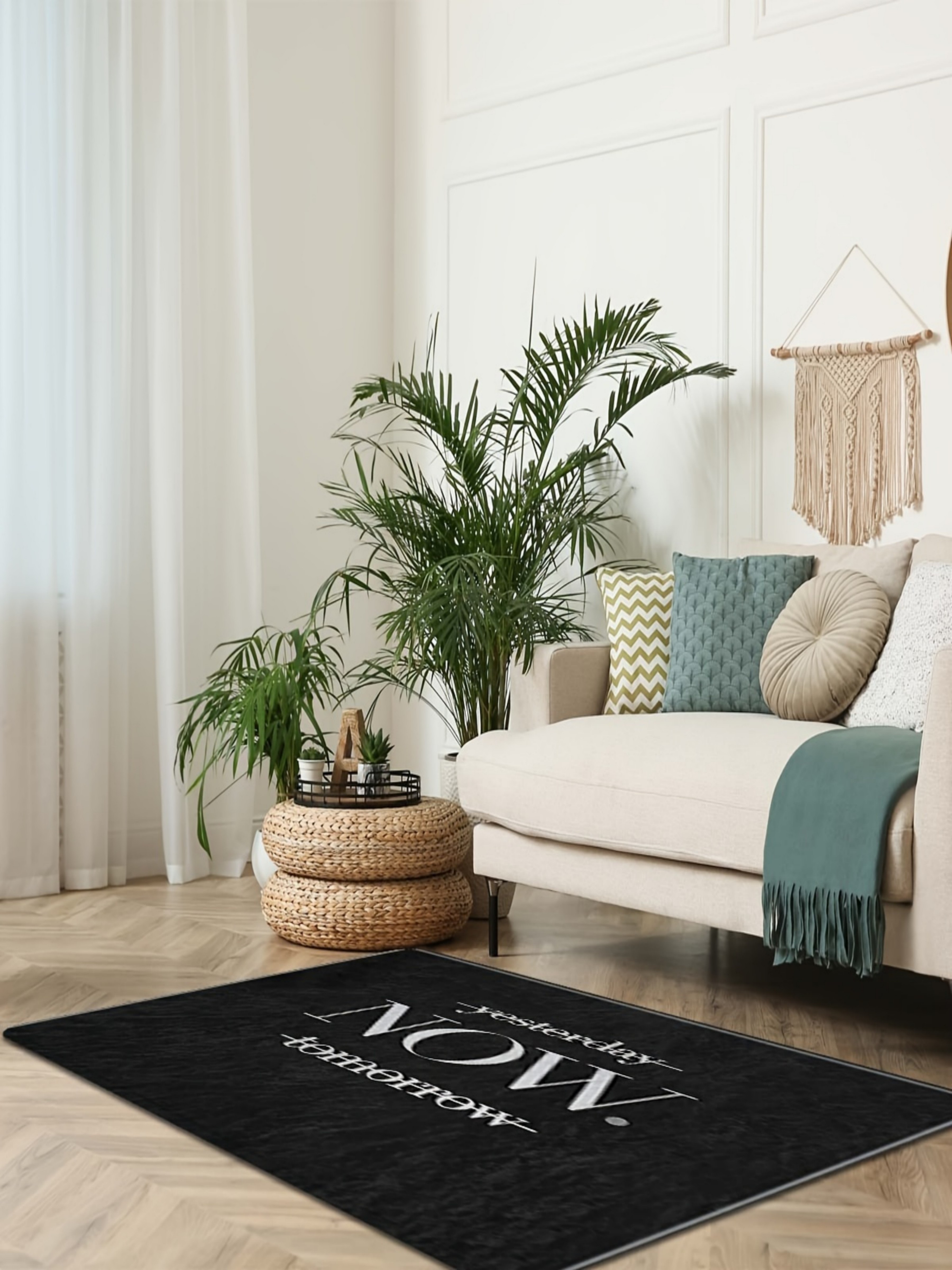 Black Microfiber NOW Motivational Non-Slip Indoor Rug