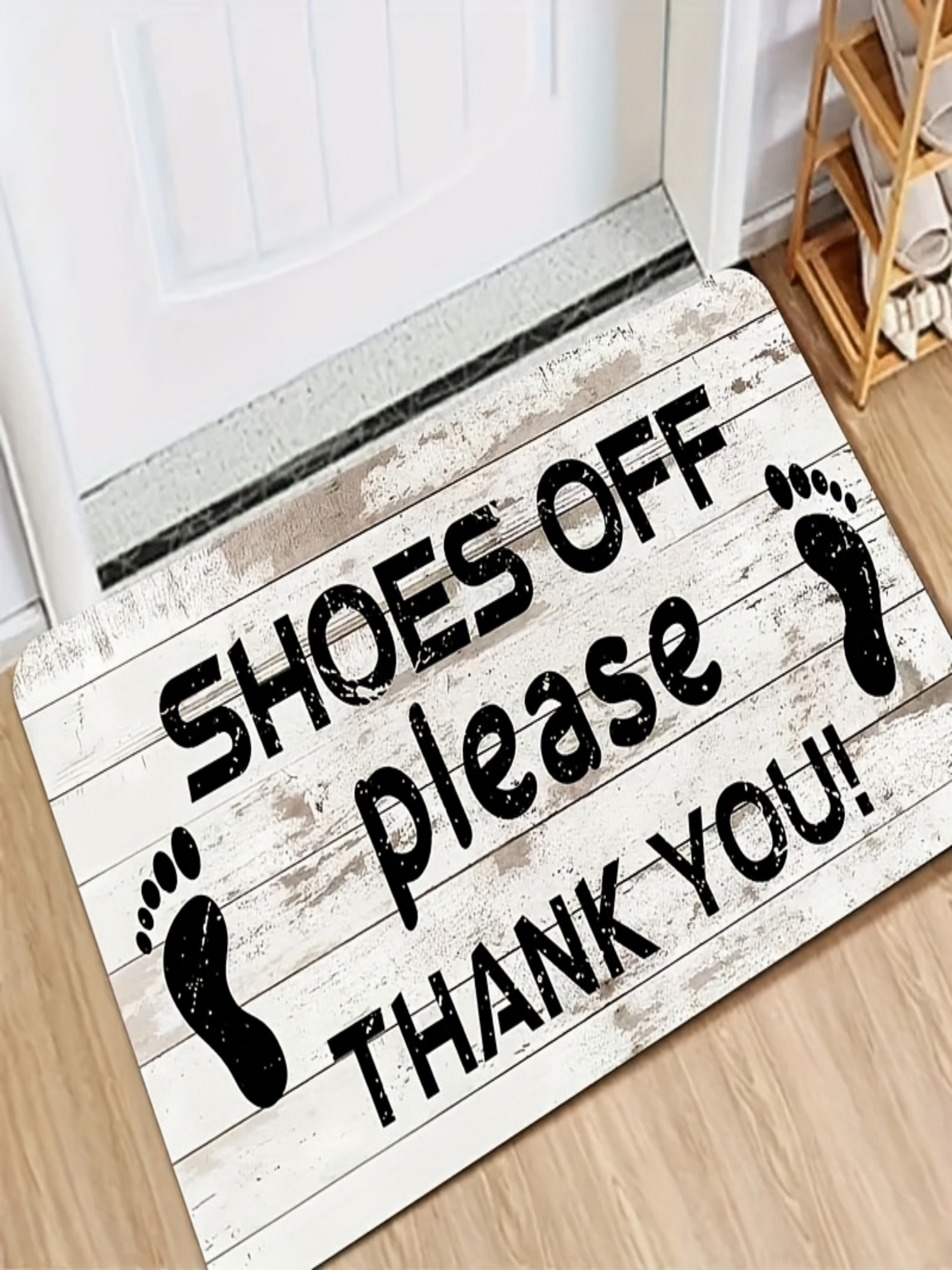 White Microfiber Shoes Off Please Door Mat