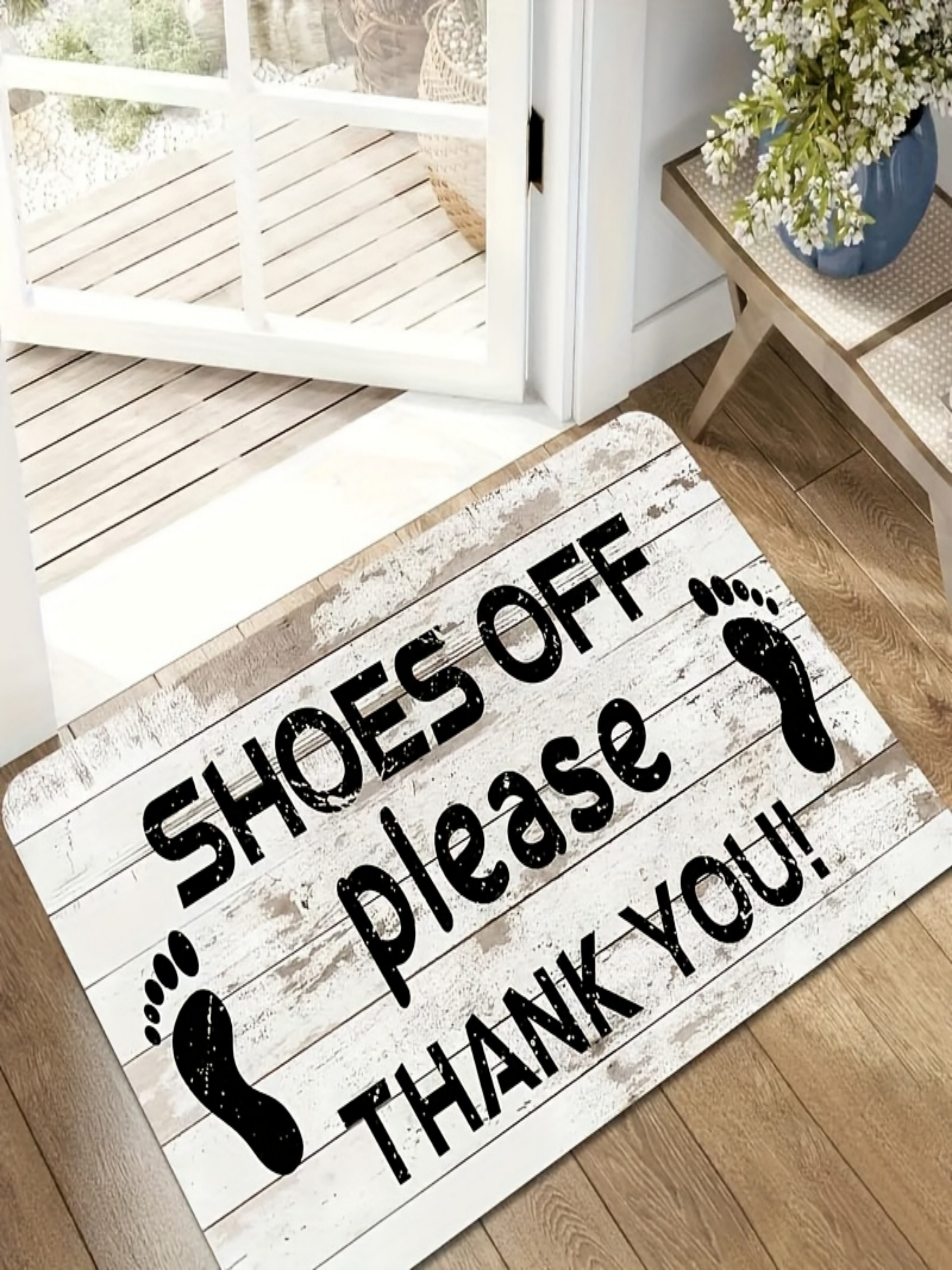White Microfiber Shoes Off Please Door Mat
