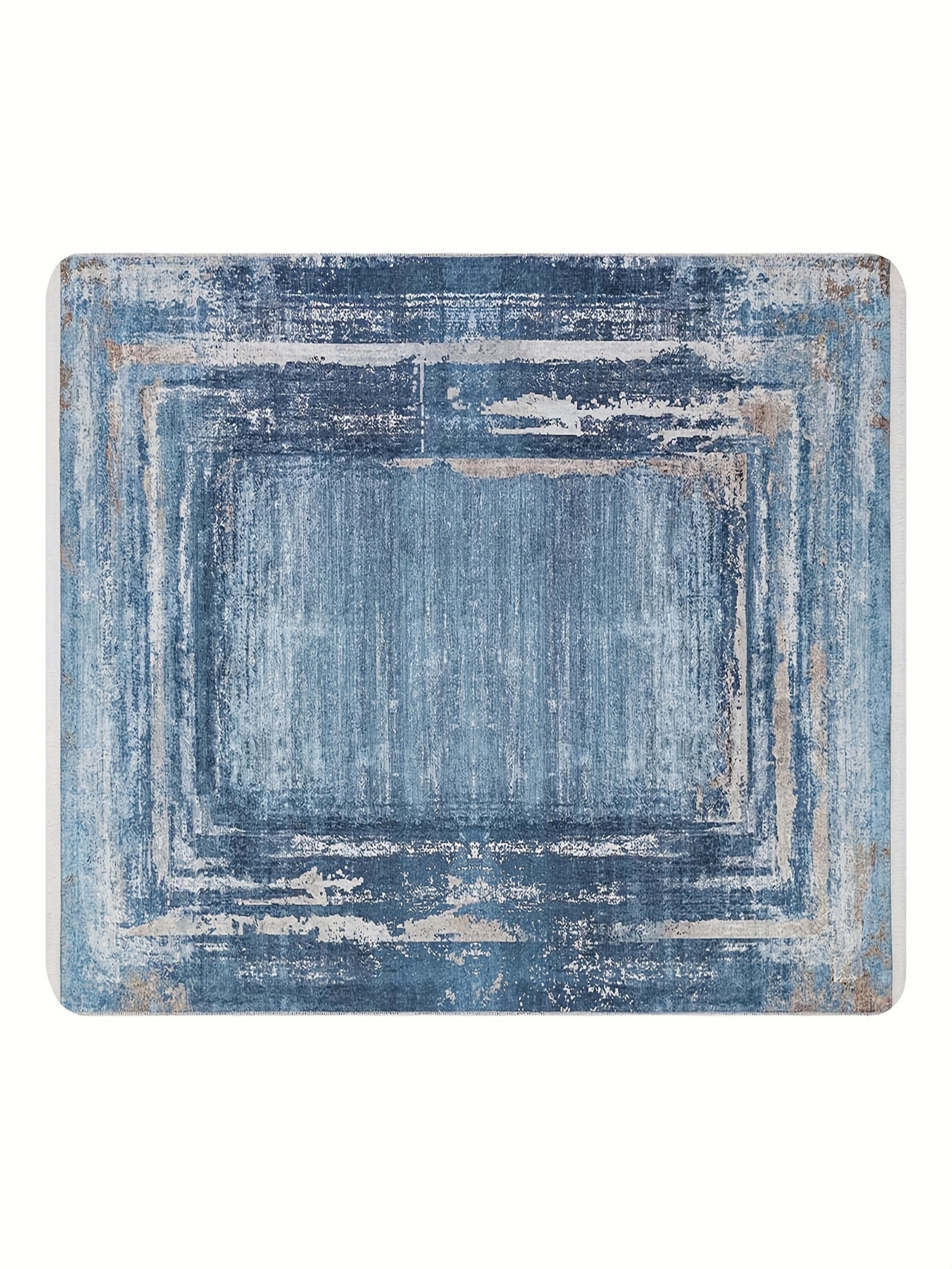Abstract Blue Microfiber Flatweave Indoor Rug