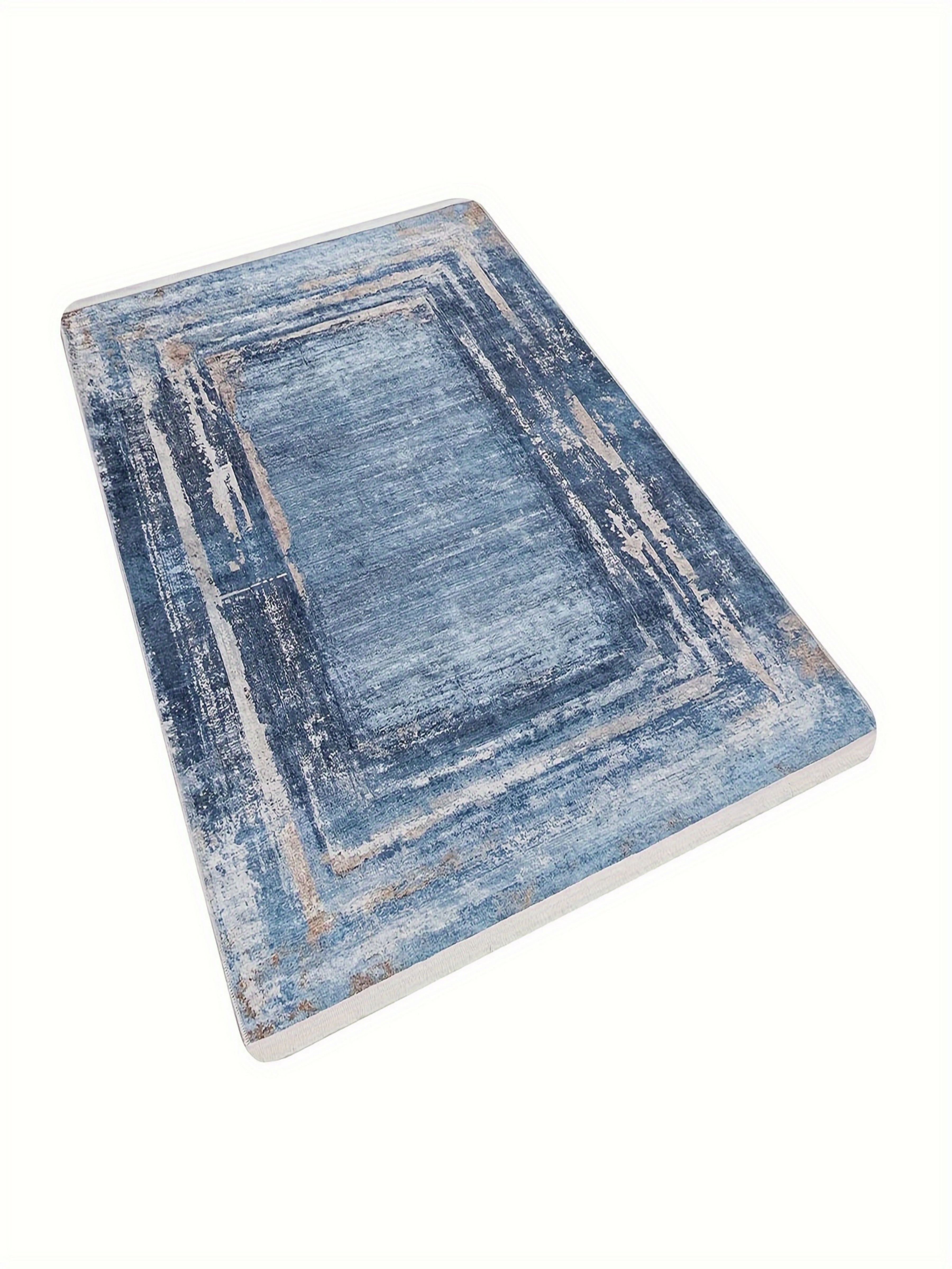 Abstract Blue Microfiber Flatweave Indoor Rug
