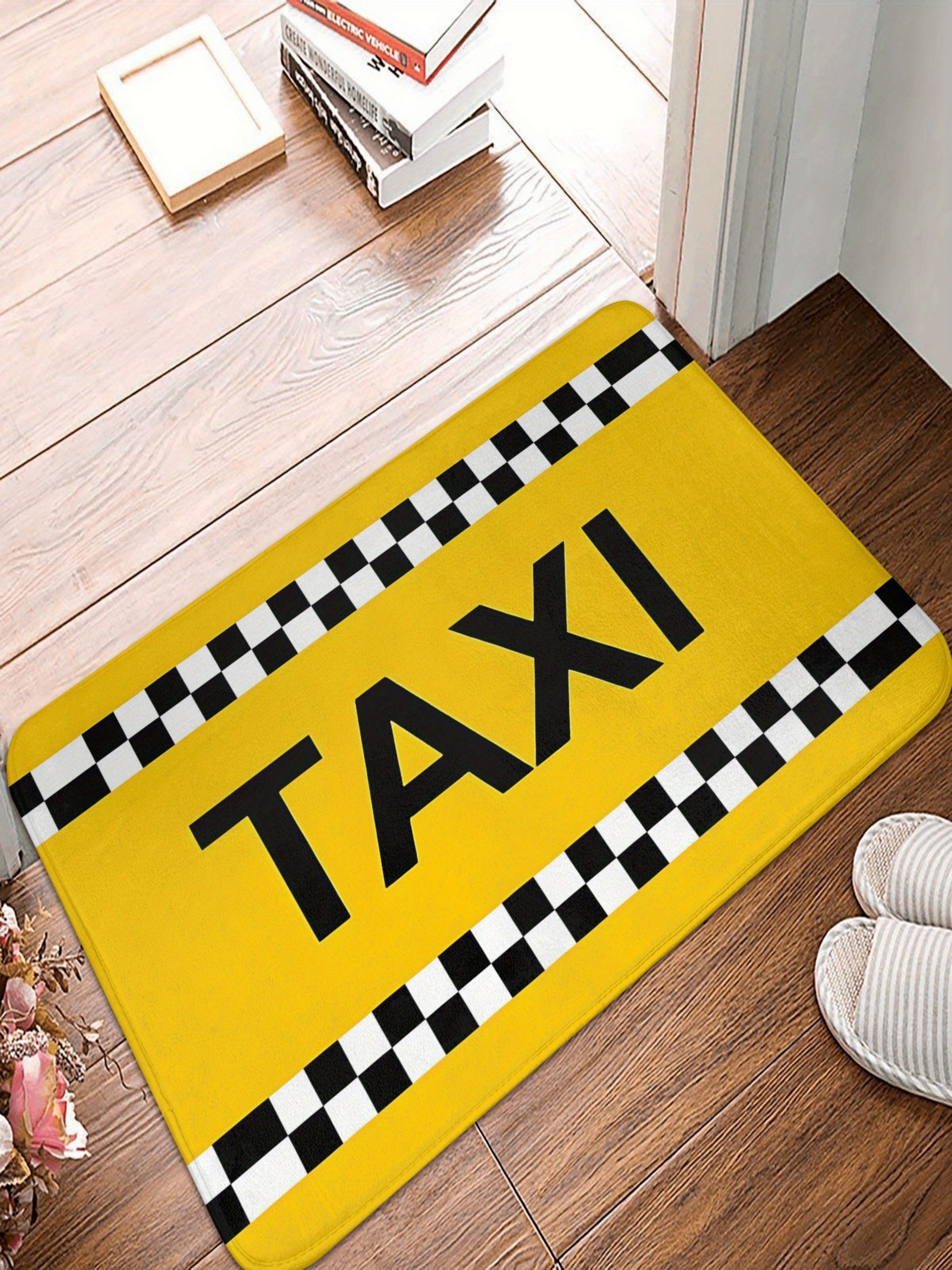 Yellow Taxi Print Indoor Microfiber Flatweave Door Mat