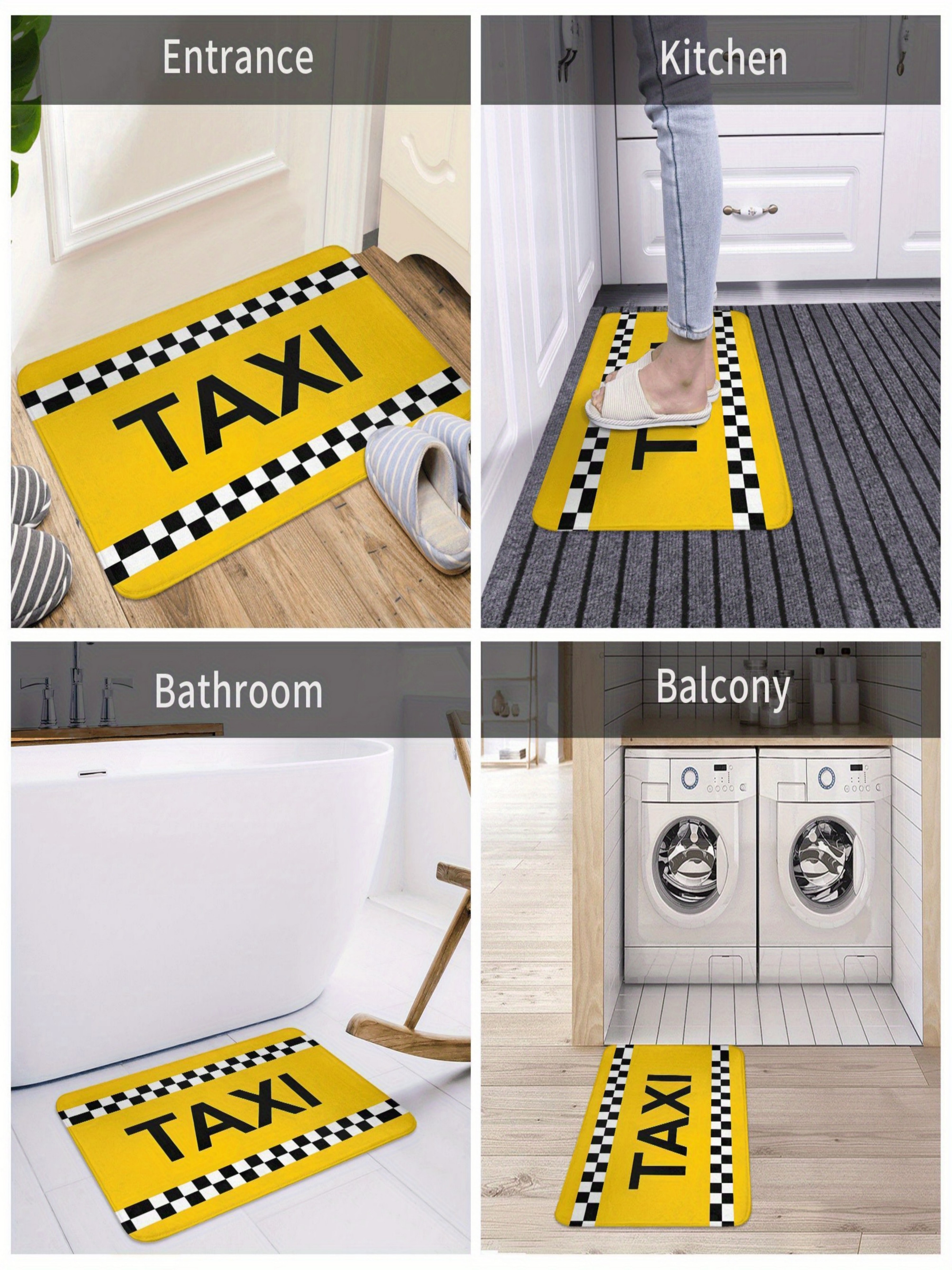 Yellow Taxi Print Indoor Microfiber Flatweave Door Mat