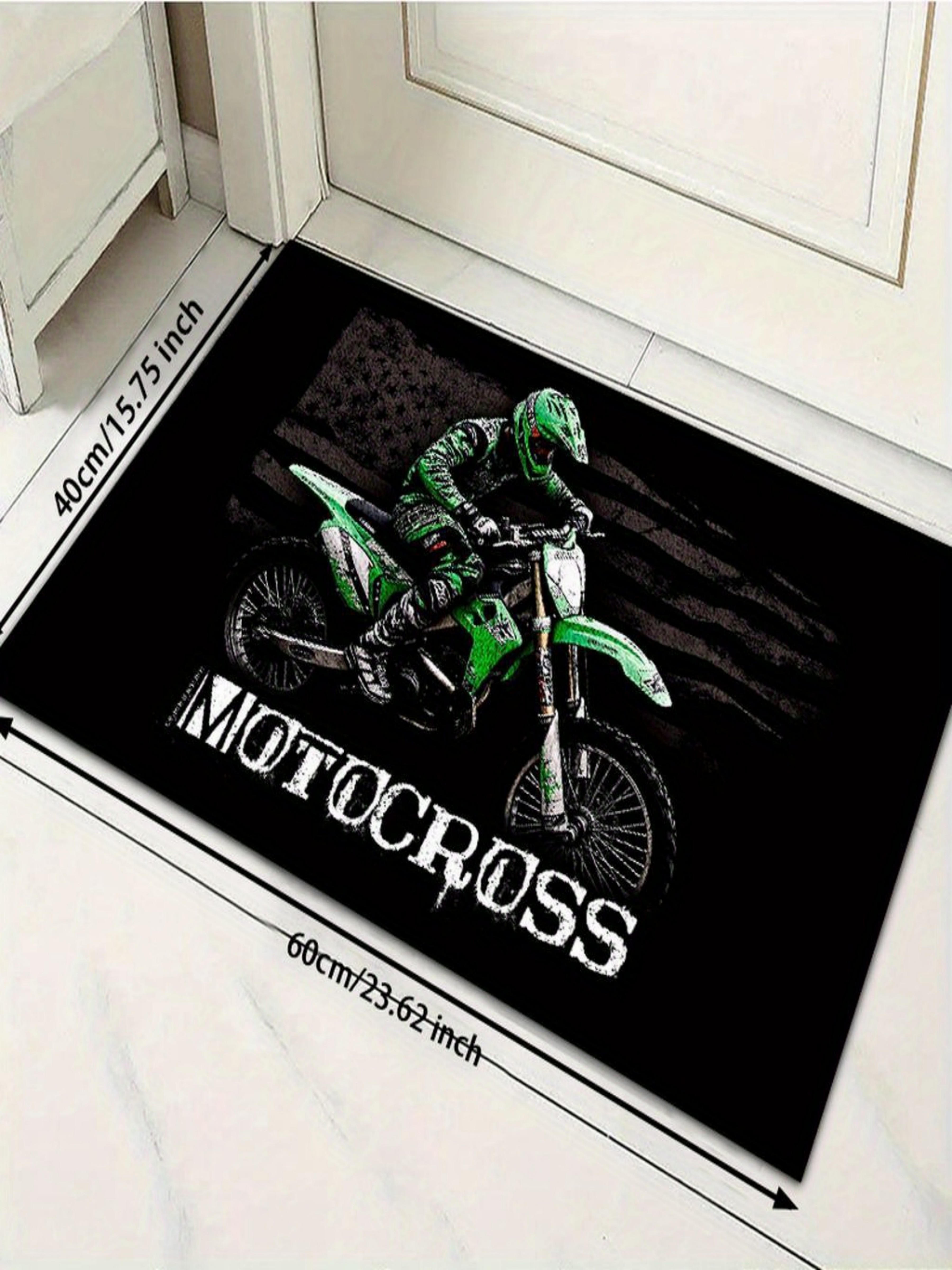 Motocross Graphic Art Black Microfiber Flatweave Rug