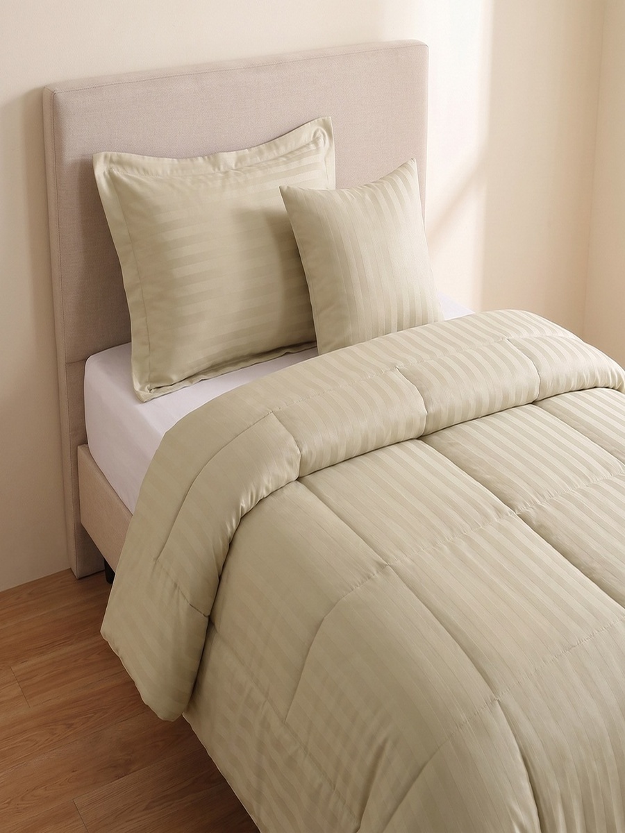 Stannford 3-Piece Hotel Satin Stripe Microfiber Twin Comforter Set - 160x220 cm
