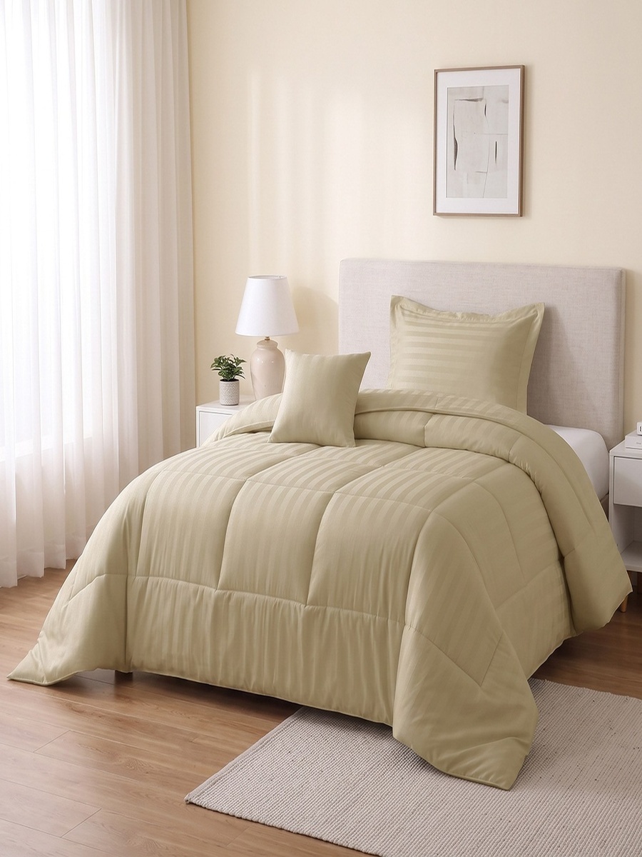 Stannford 3-Piece Hotel Satin Stripe Microfiber Twin Comforter Set - 160x220 cm
