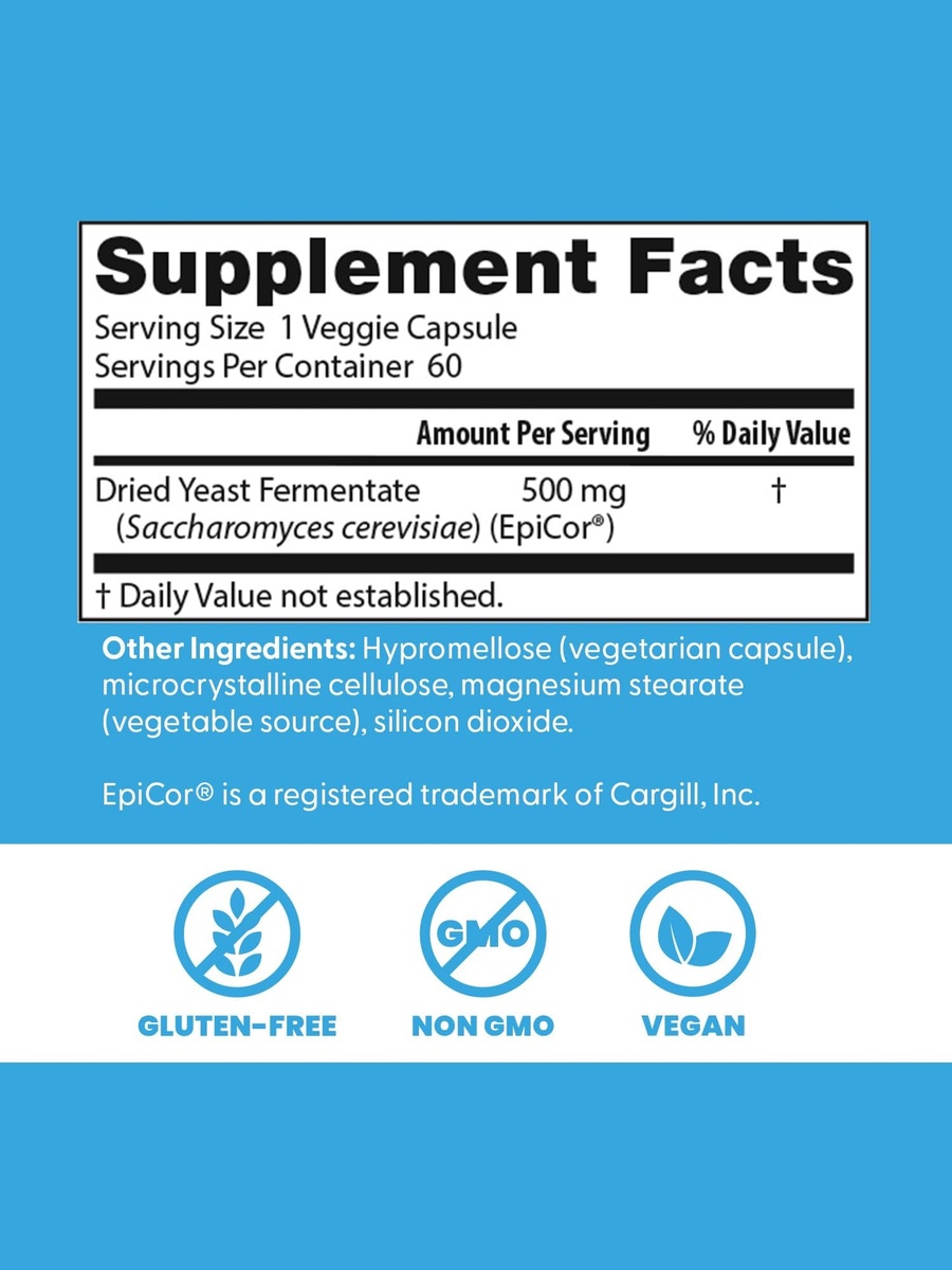 Doctors Best Epicor, Immune Health Defense, Non-Gmo, Vegan, Gluten Free, 500 Mg, 60 Vc (Drb-00177) | Yeast | Energy Management Support | Multivitamin | 60 Servings