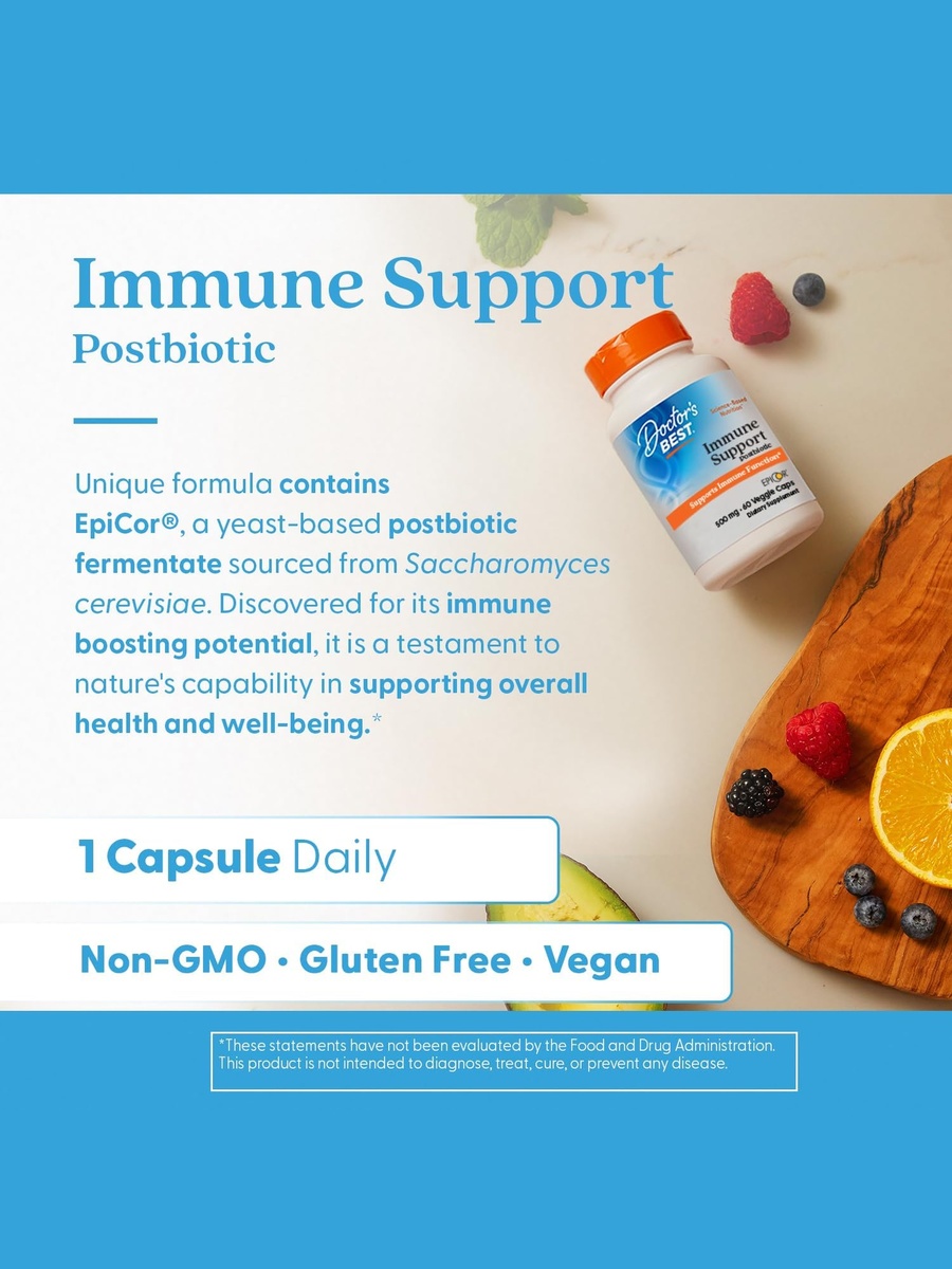 Doctors Best Epicor, Immune Health Defense, Non-Gmo, Vegan, Gluten Free, 500 Mg, 60 Vc (Drb-00177) | Yeast | Energy Management Support | Multivitamin | 60 Servings