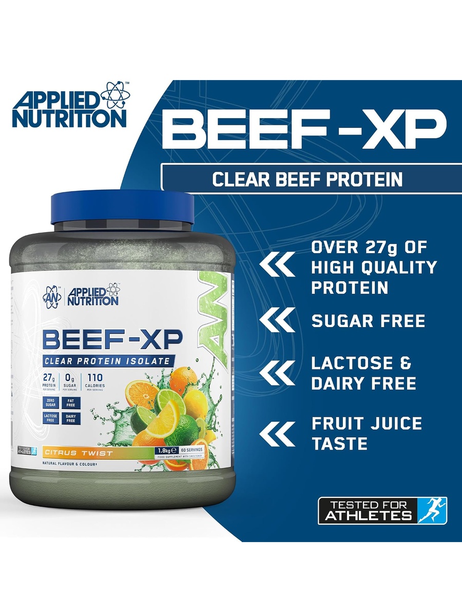 Beef-XP Clear Hydrolysed Protein Isolate Powder | Citrus Twist, 1.8 kg | Dairy Free,  Lactose Free, Zero Sugar | Lactation Support, Muscle Growth | 27 g Protein | 60 Servings