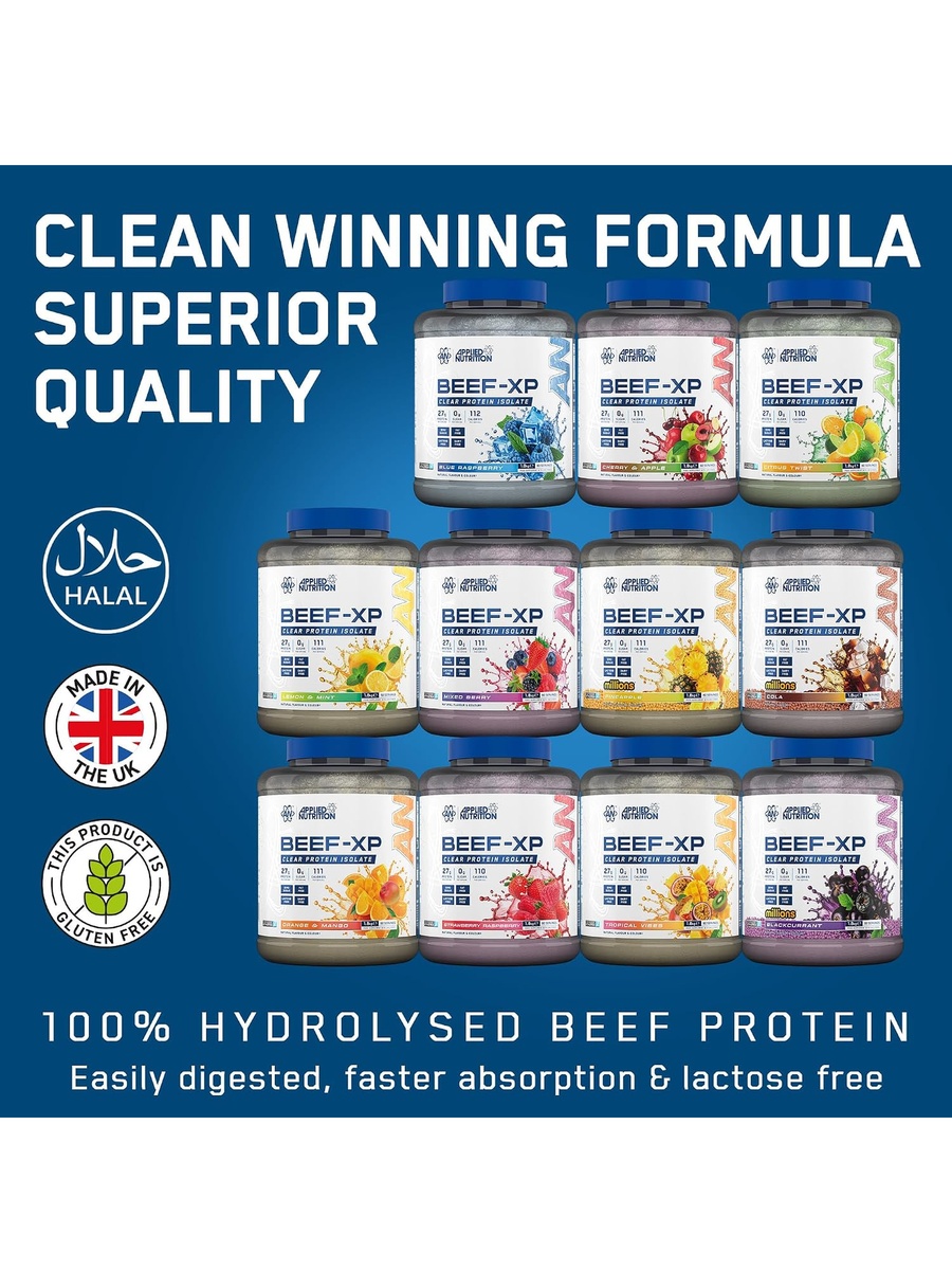 Beef-XP Clear Hydrolysed Protein Isolate Powder | Citrus Twist, 1.8 kg | Dairy Free,  Lactose Free, Zero Sugar | Lactation Support, Muscle Growth | 27 g Protein | 60 Servings