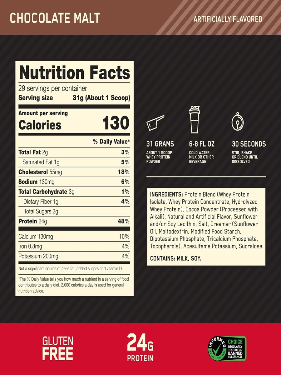 Gold Standard 100% Whey Protein Powder Primary Source Isolate, 24 Grams Of Protein For Muscle Support And Recovery -, 2 Lbs | Chocolate | Muscle Recovery Support | Whey Protein | 29 Servings