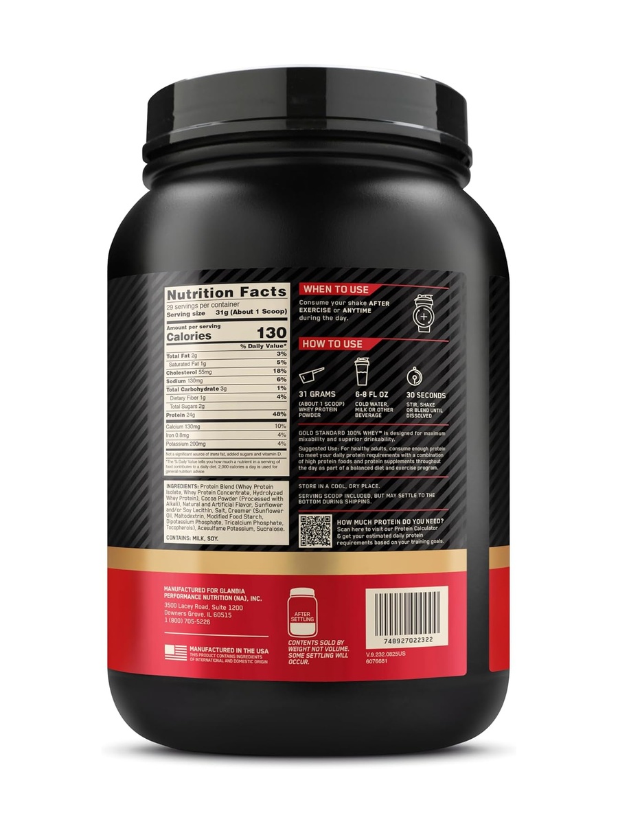 Gold Standard 100% Whey Protein Powder Primary Source Isolate, 24 Grams Of Protein For Muscle Support And Recovery -, 2 Lbs | Chocolate | Muscle Recovery Support | Whey Protein | 29 Servings