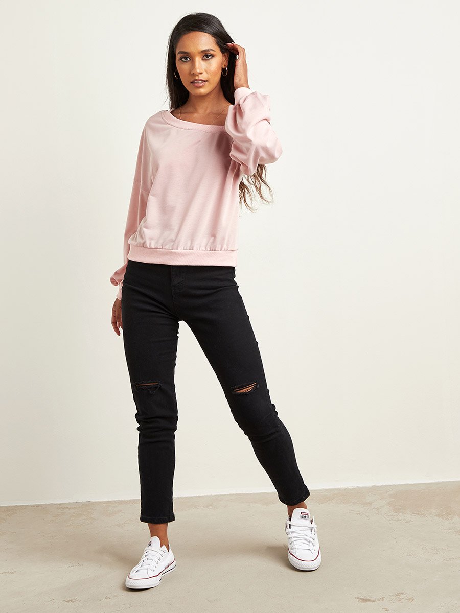 Off Shoulder Relaxed Fit Sweatshirt For Women at Saudi | Styli