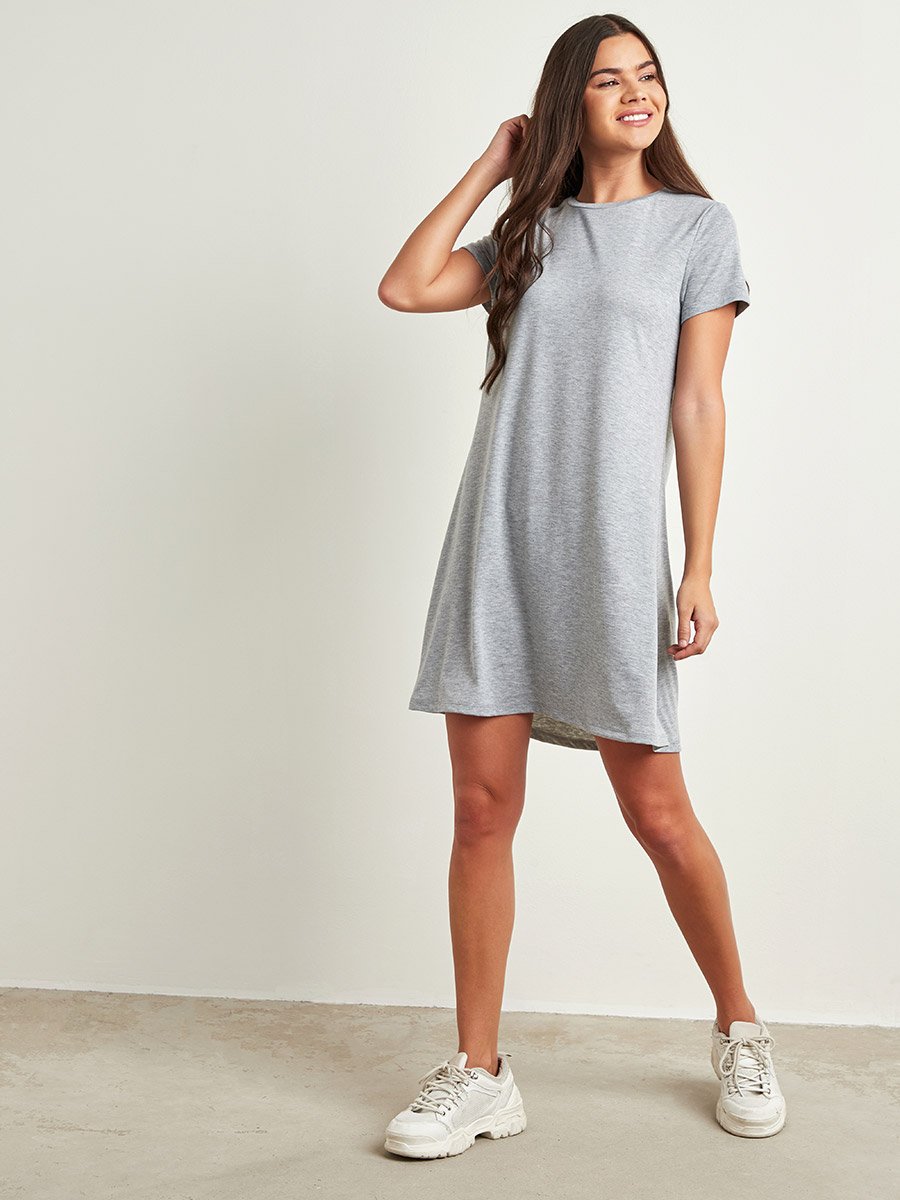 Plain Relaxed Fit T-shirt Dress For Women at Kuwait | Styli Plain Relaxed Fit T-shirt Dress For Women at Kuwait | Styli
