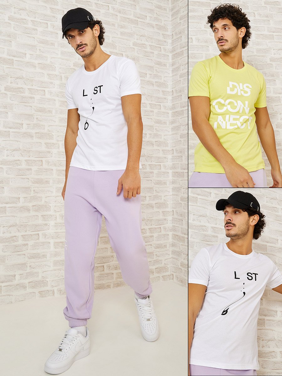 Pack of 2 - Slogan Print Regular Fit T-shirt