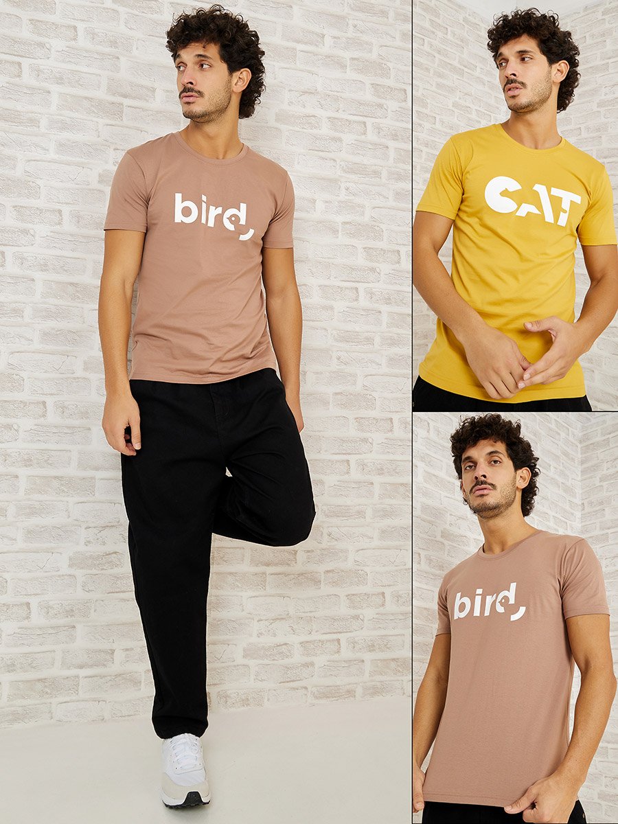 Pack of 2 - Slogan Print Regular Fit T-shirt