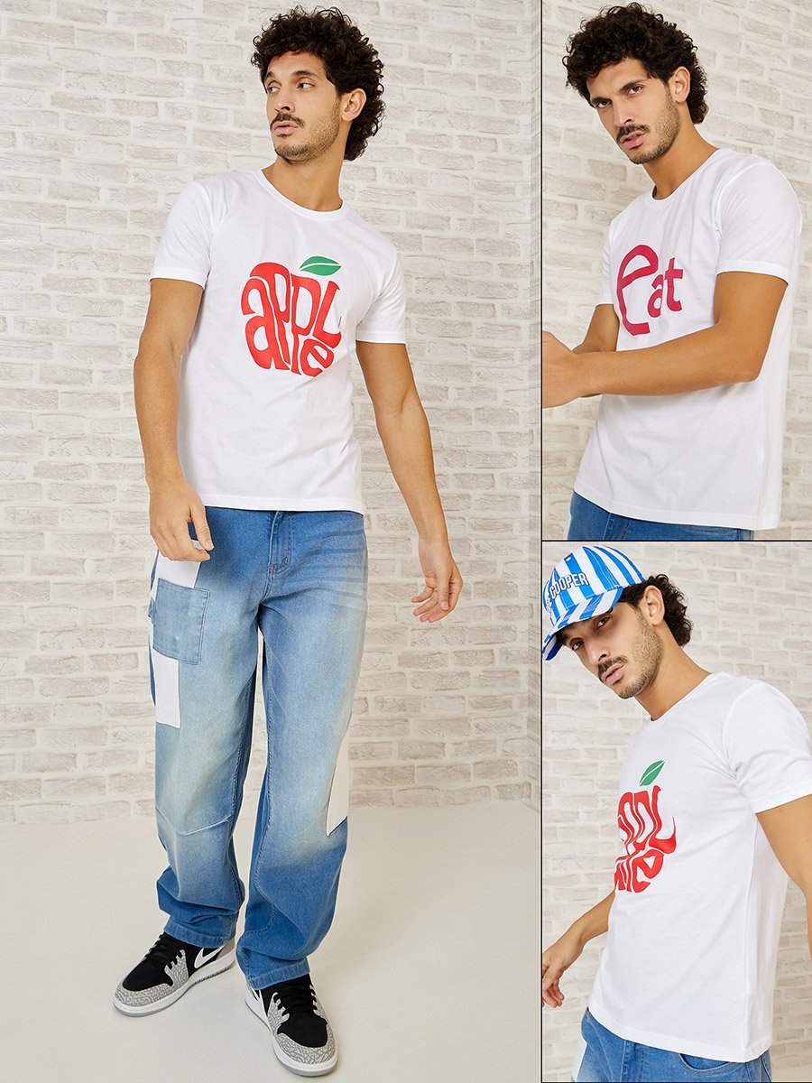 Pack of 2 - Slogan Print Regular Fit T-shirt