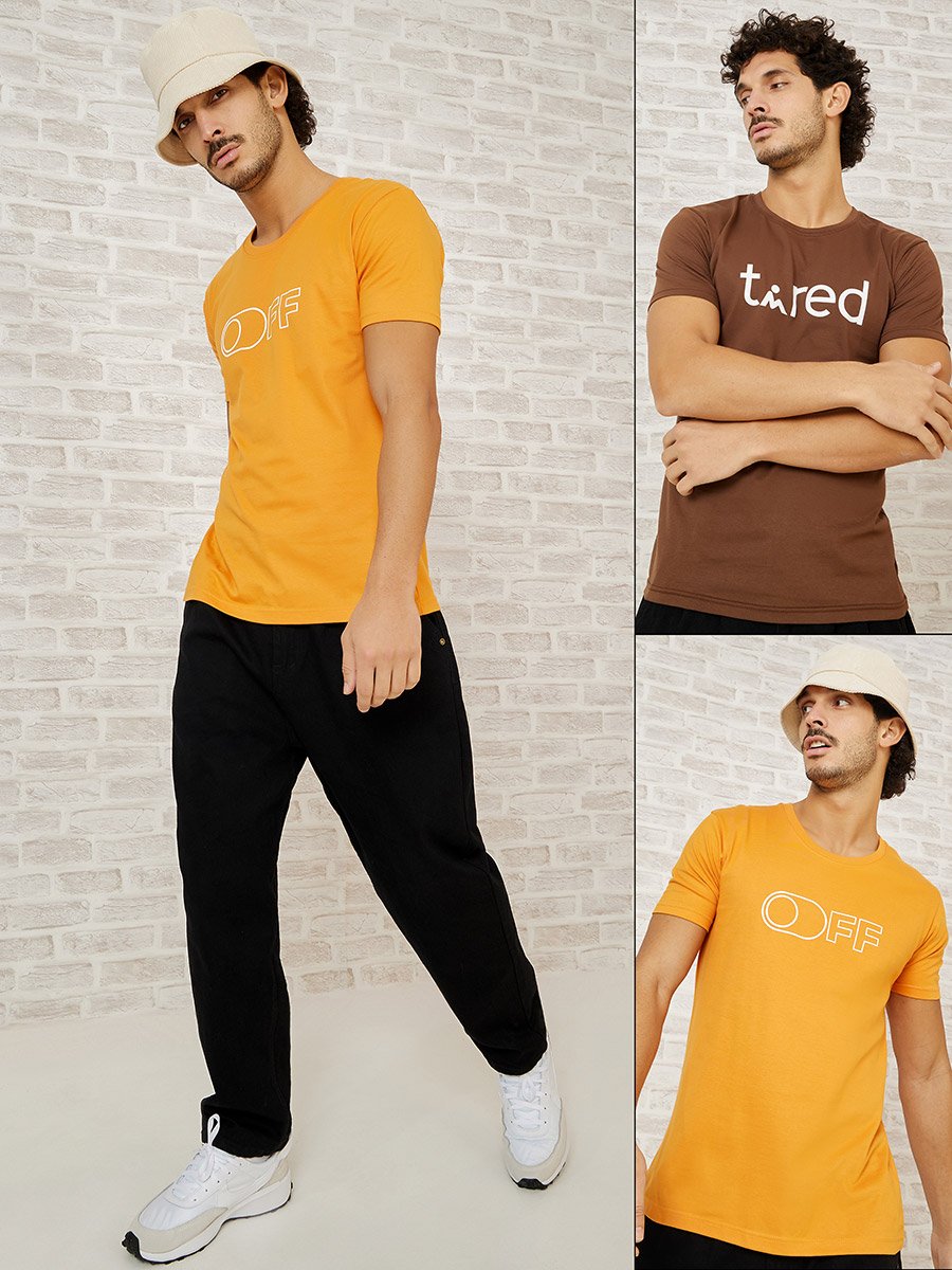 Pack of 2 - Slogan Print Regular Fit T-shirt