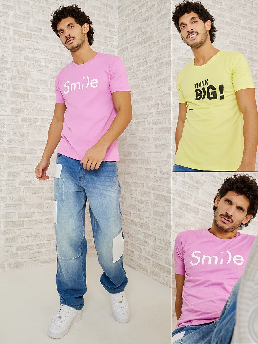 Pack of 2 - Slogan Print Regular Fit T-shirt